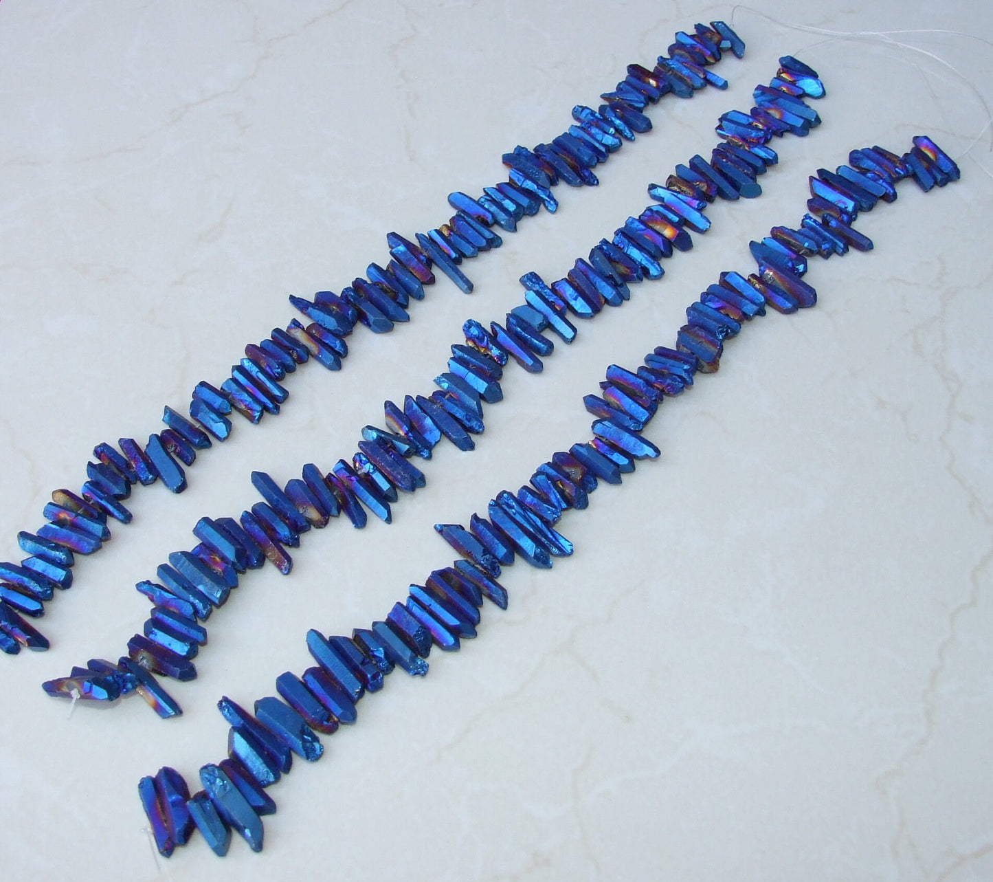 Indigo Blue Titanium Quartz Cluster Point, Titanium Quartz Points Strand, Raw Quartz Points, Random Length, Gemstone Bead Strand, 15-30mm - EDGBeadsandGems