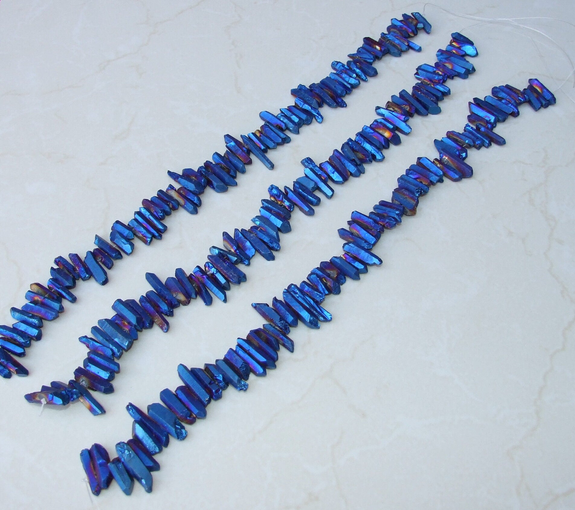 Indigo Blue Titanium Quartz Cluster Point, Titanium Quartz Points Strand, Raw Quartz Points, Random Length, Gemstone Bead Strand, 15-30mm - EDGBeadsandGems