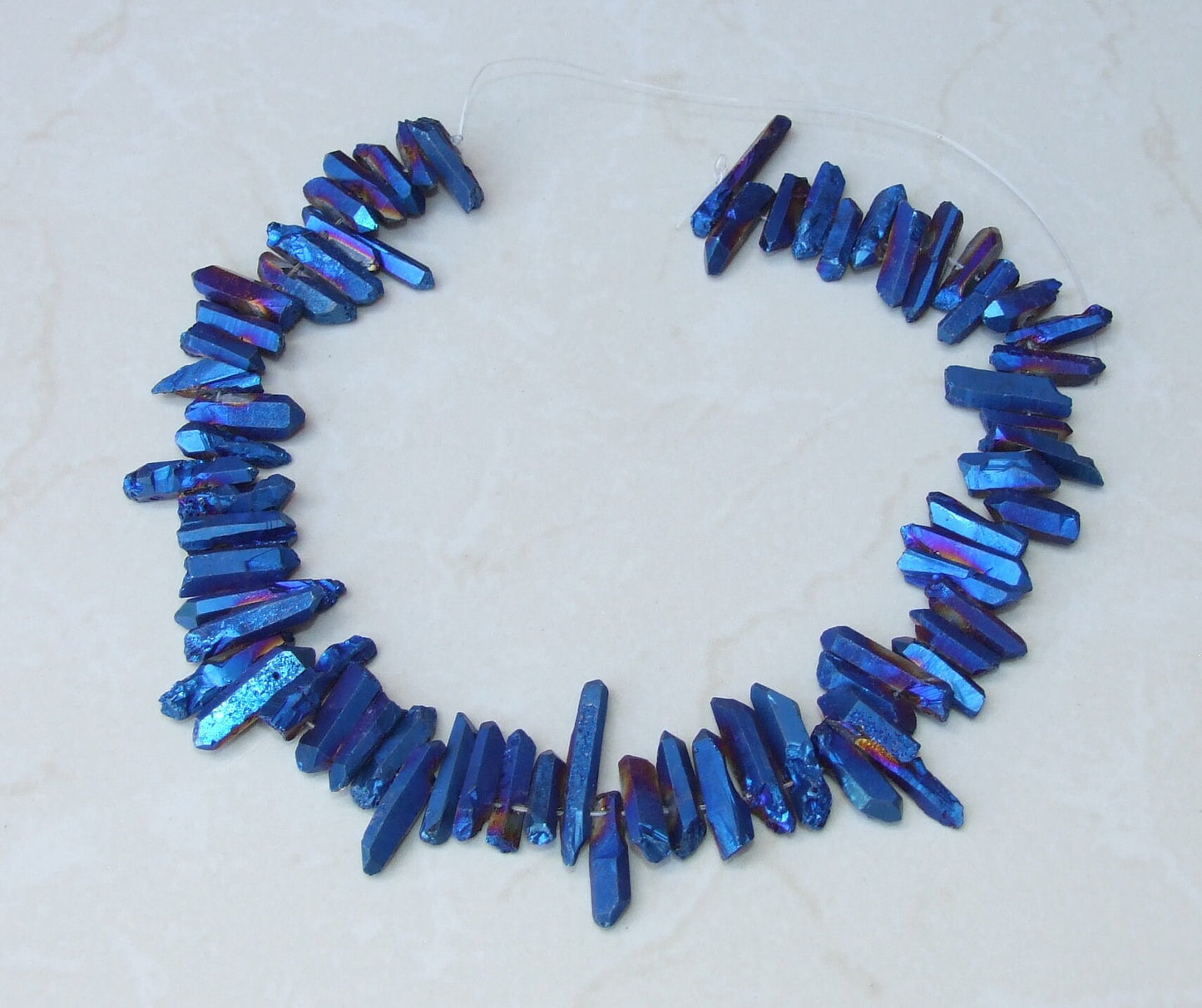 Indigo Blue Titanium Quartz Cluster Point, Titanium Quartz Points Strand, Raw Quartz Points, Random Length, Gemstone Bead Strand, 15-30mm - EDGBeadsandGems
