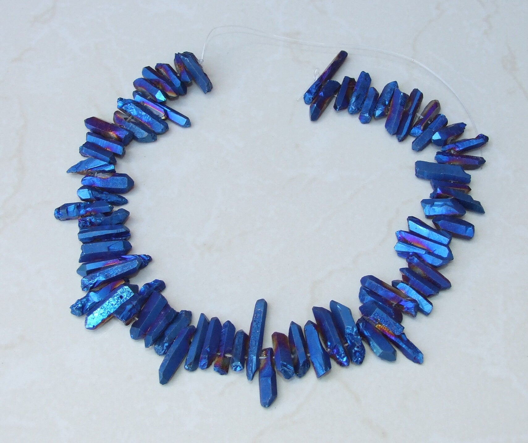 Indigo Blue Titanium Quartz Cluster Point, Titanium Quartz Points Strand, Raw Quartz Points, Random Length, Gemstone Bead Strand, 15-30mm - EDGBeadsandGems