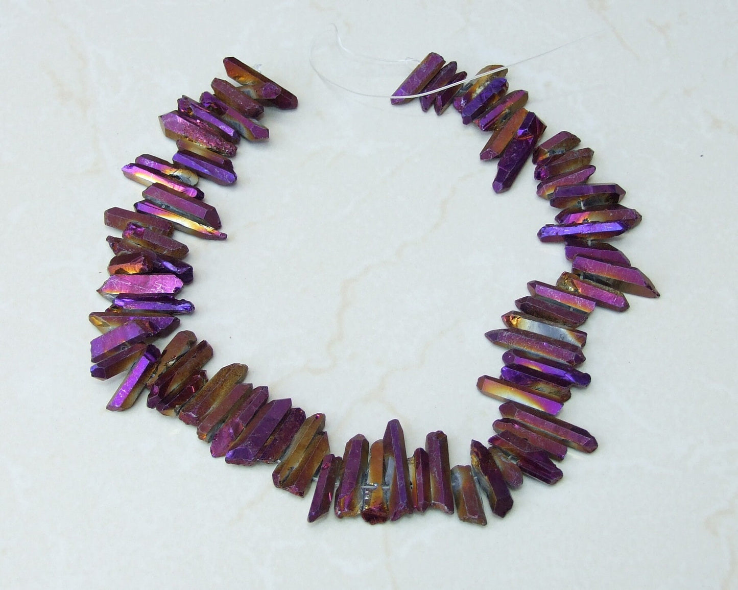 Purple Gold Titanium Quartz Cluster Point, Titanium Quartz Points Strand, Raw Quartz Points, Random Length, Gemstone Bead Strand, 15-30mm - EDGBeadsandGems