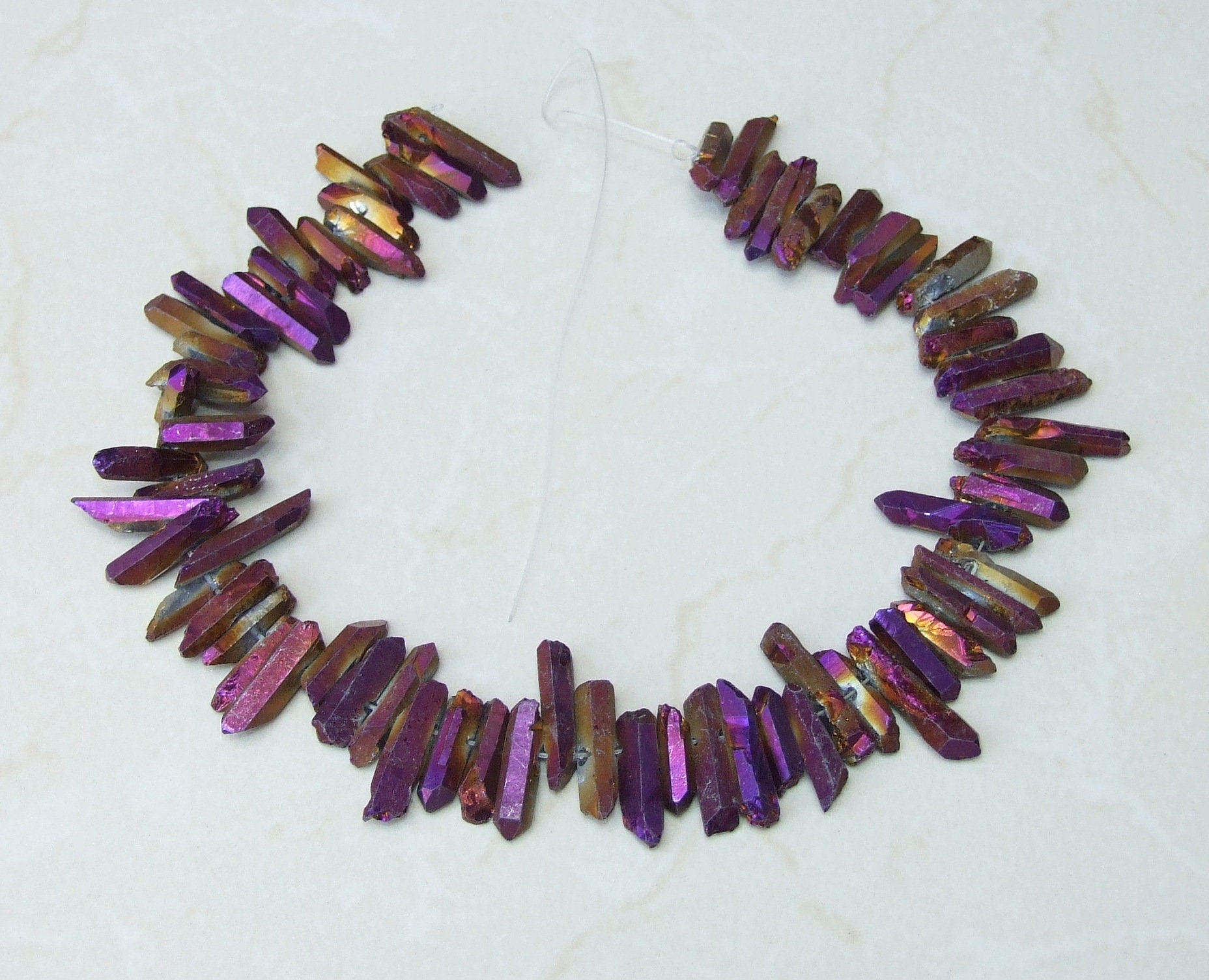 Purple Gold Titanium Quartz Cluster Point, Titanium Quartz Points Strand, Raw Quartz Points, Random Length, Gemstone Bead Strand, 15-30mm - EDGBeadsandGems