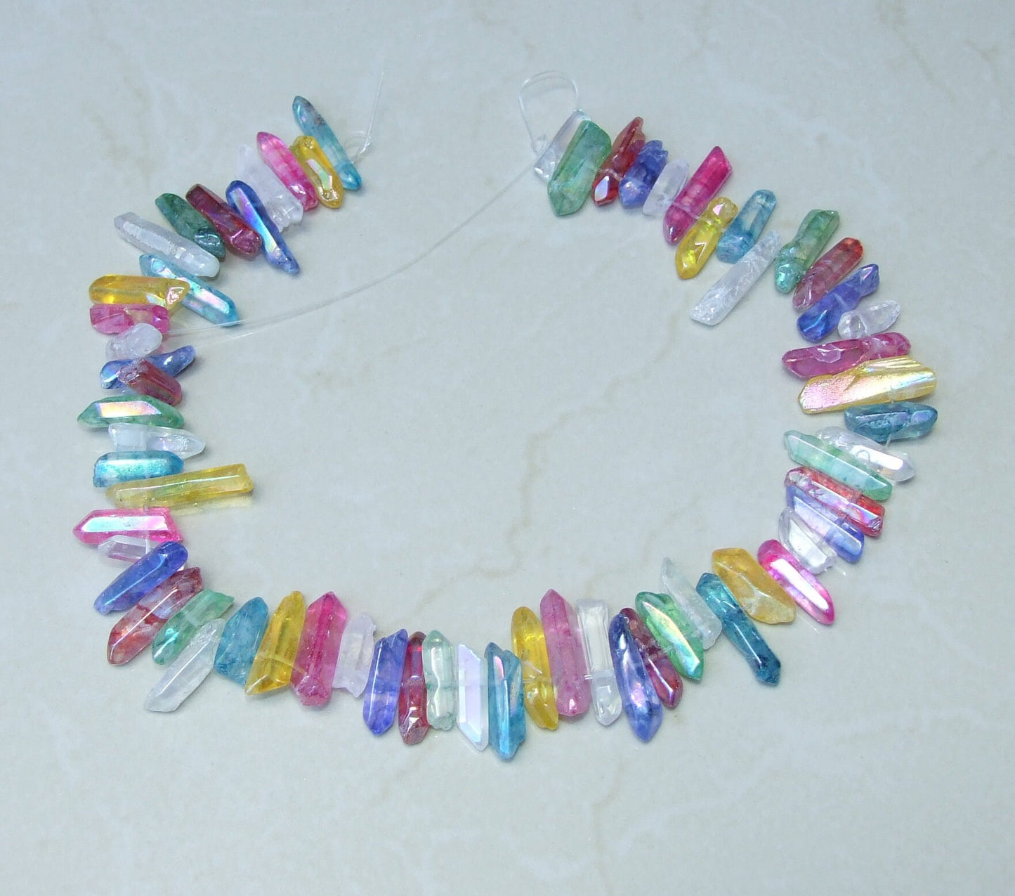 Polished Multi-Colored Titanium Quartz Points, Titanium Quartz Crystals Strand, Quartz Points Drilled, Quartz Crystal Points Strand, 15-30mm - EDGBeadsandGems