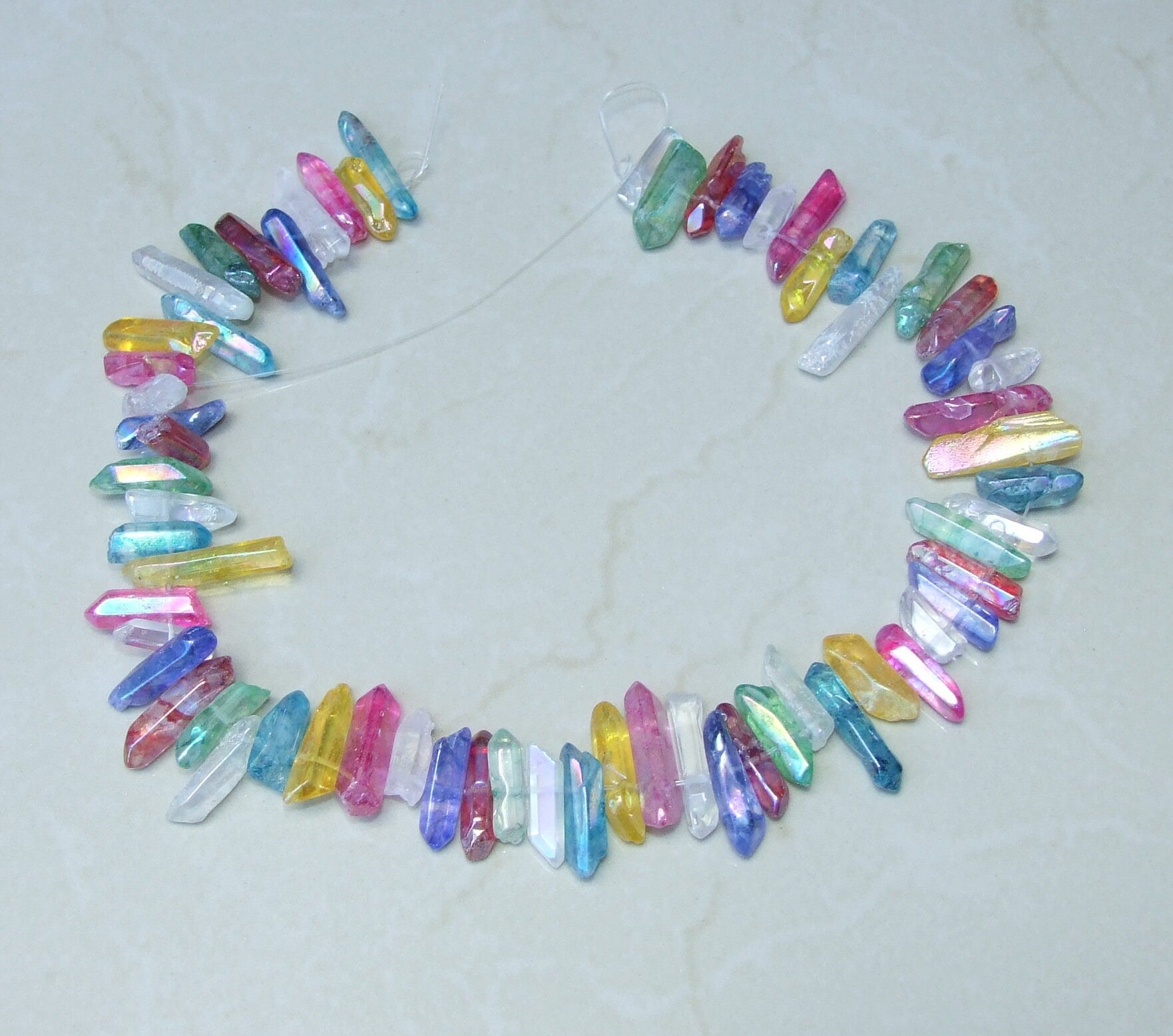 Polished Multi-Colored Titanium Quartz Points, Titanium Quartz Crystals Strand, Quartz Points Drilled, Quartz Crystal Points Strand, 15-30mm - EDGBeadsandGems