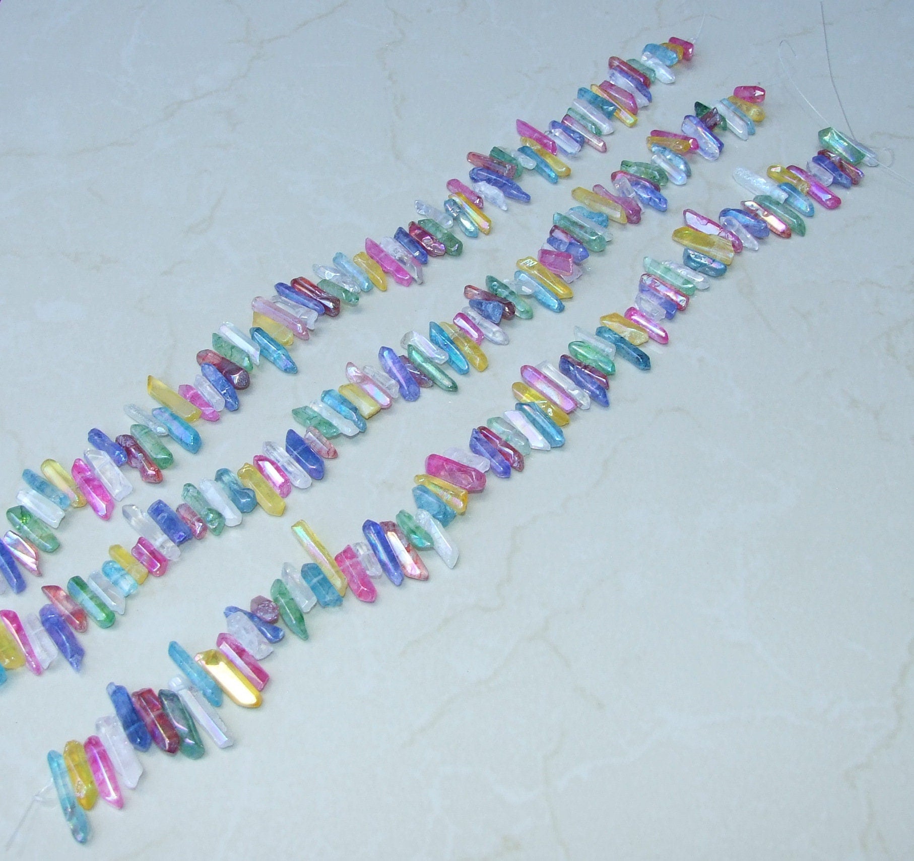 Polished Multi-Colored Titanium Quartz Points, Titanium Quartz Crystals Strand, Quartz Points Drilled, Quartz Crystal Points Strand, 15-30mm - EDGBeadsandGems