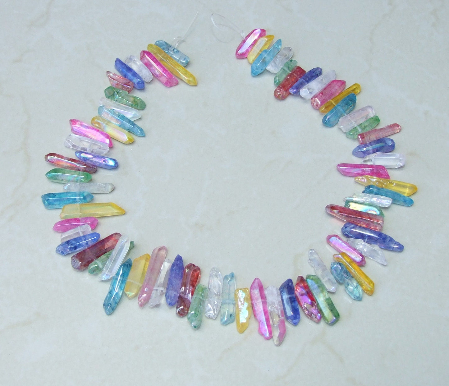 Polished Multi-Colored Titanium Quartz Points, Titanium Quartz Crystals Strand, Quartz Points Drilled, Quartz Crystal Points Strand, 15-30mm - EDGBeadsandGems