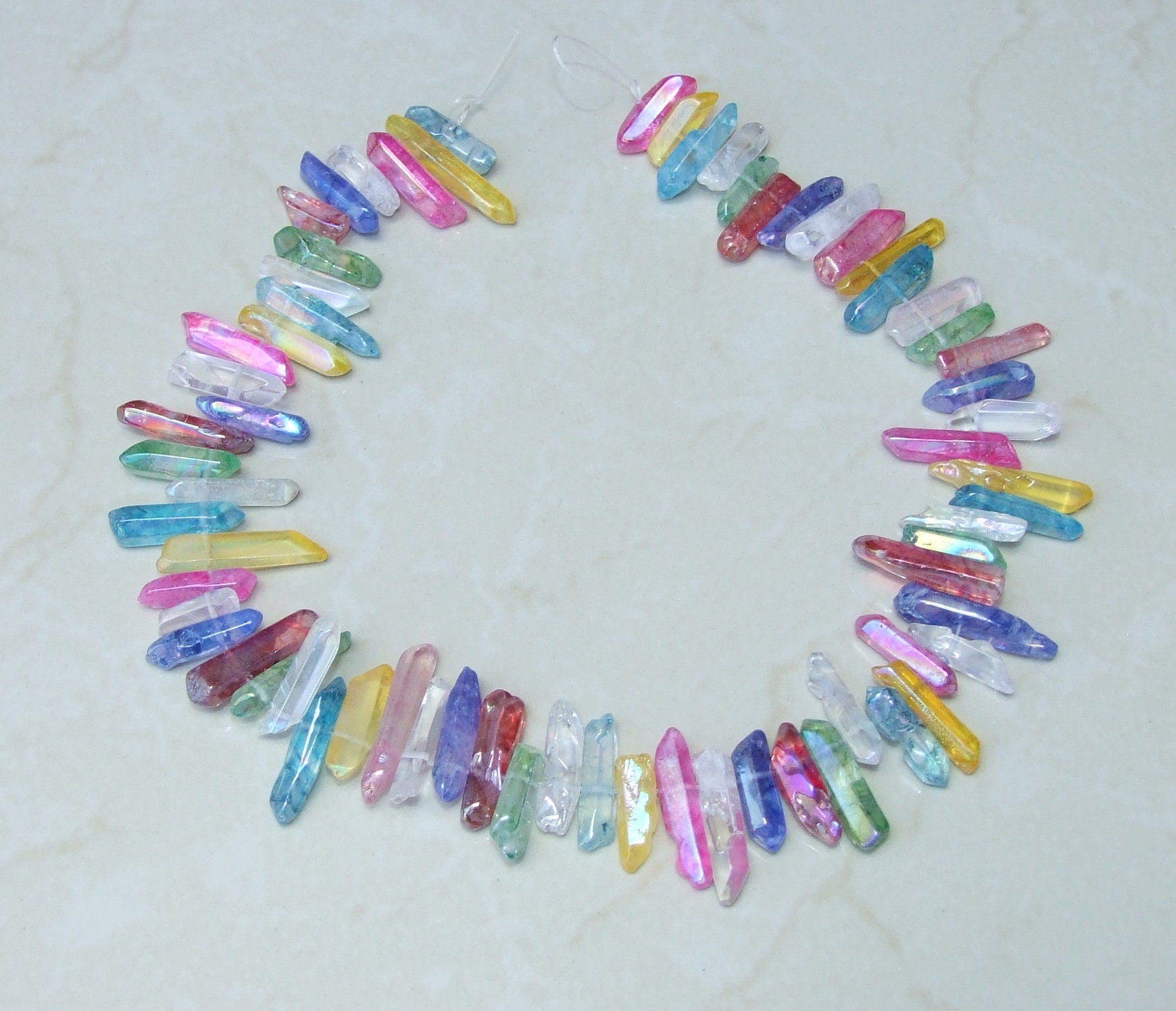 Polished Multi-Colored Titanium Quartz Points, Titanium Quartz Crystals Strand, Quartz Points Drilled, Quartz Crystal Points Strand, 15-30mm - EDGBeadsandGems