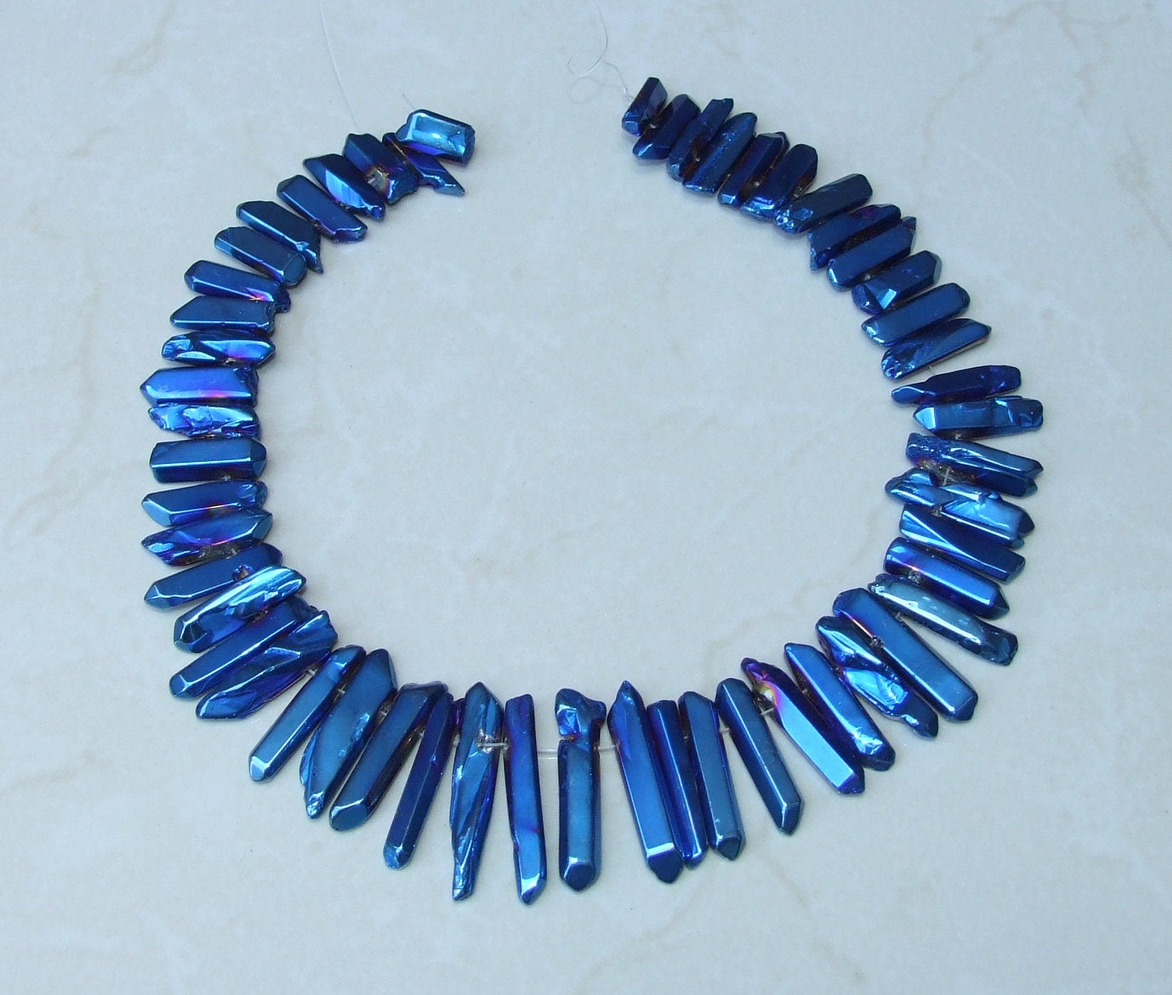 Polished Indigo Blue Titanium Quartz Cluster Point, Quartz Points Strand, Graduated Quartz, Quartz Crystals Points, Strand of Bead, 10-40mm - EDGBeadsandGems