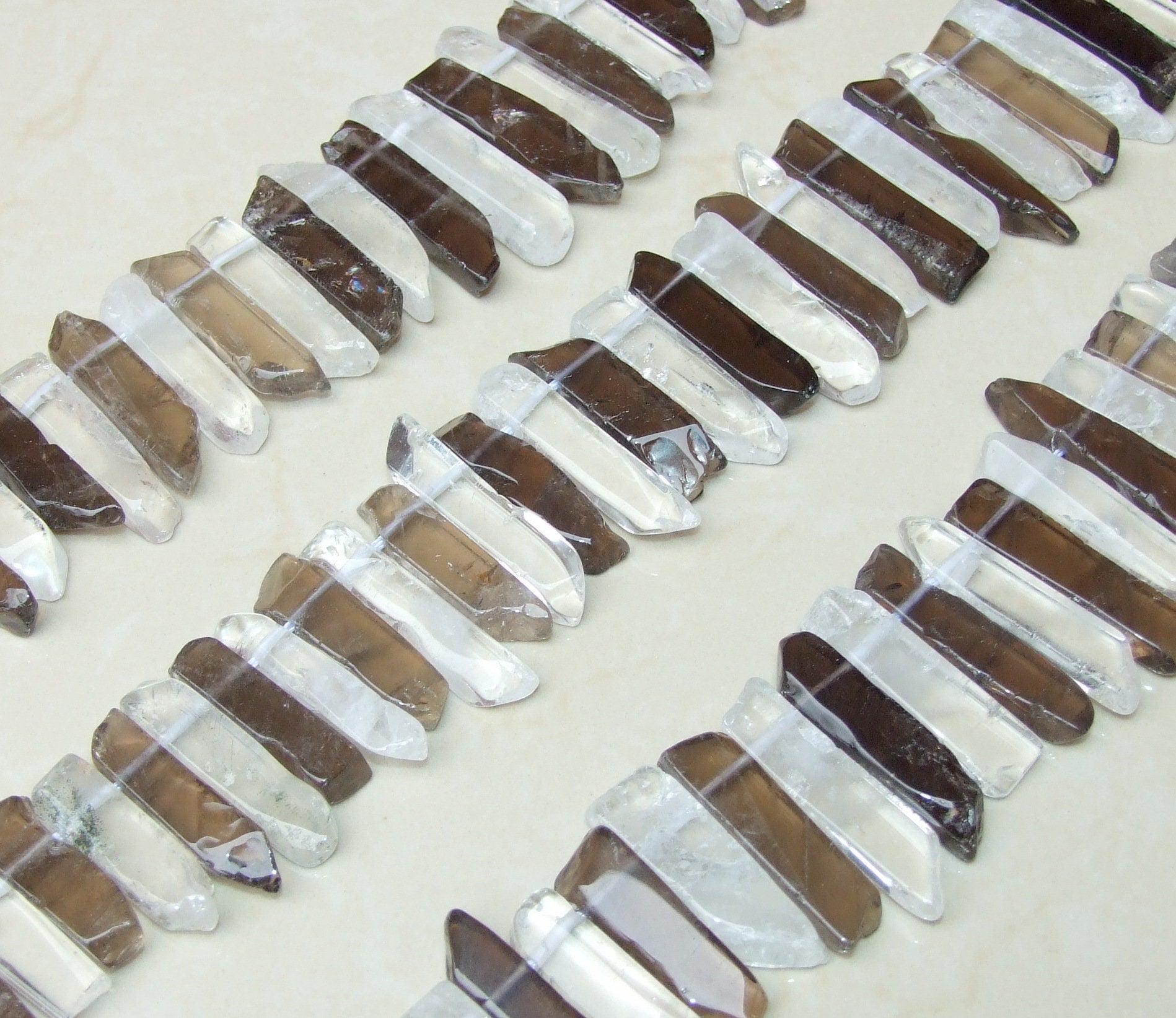 Smoky Quartz, Clear Quartz, Polished Slice Quartz Beads, Quartz Pendants, Gemstone Beads, Quartz Jewelry Supply, Half Strand - 25mm to 45mm - EDGBeadsandGems