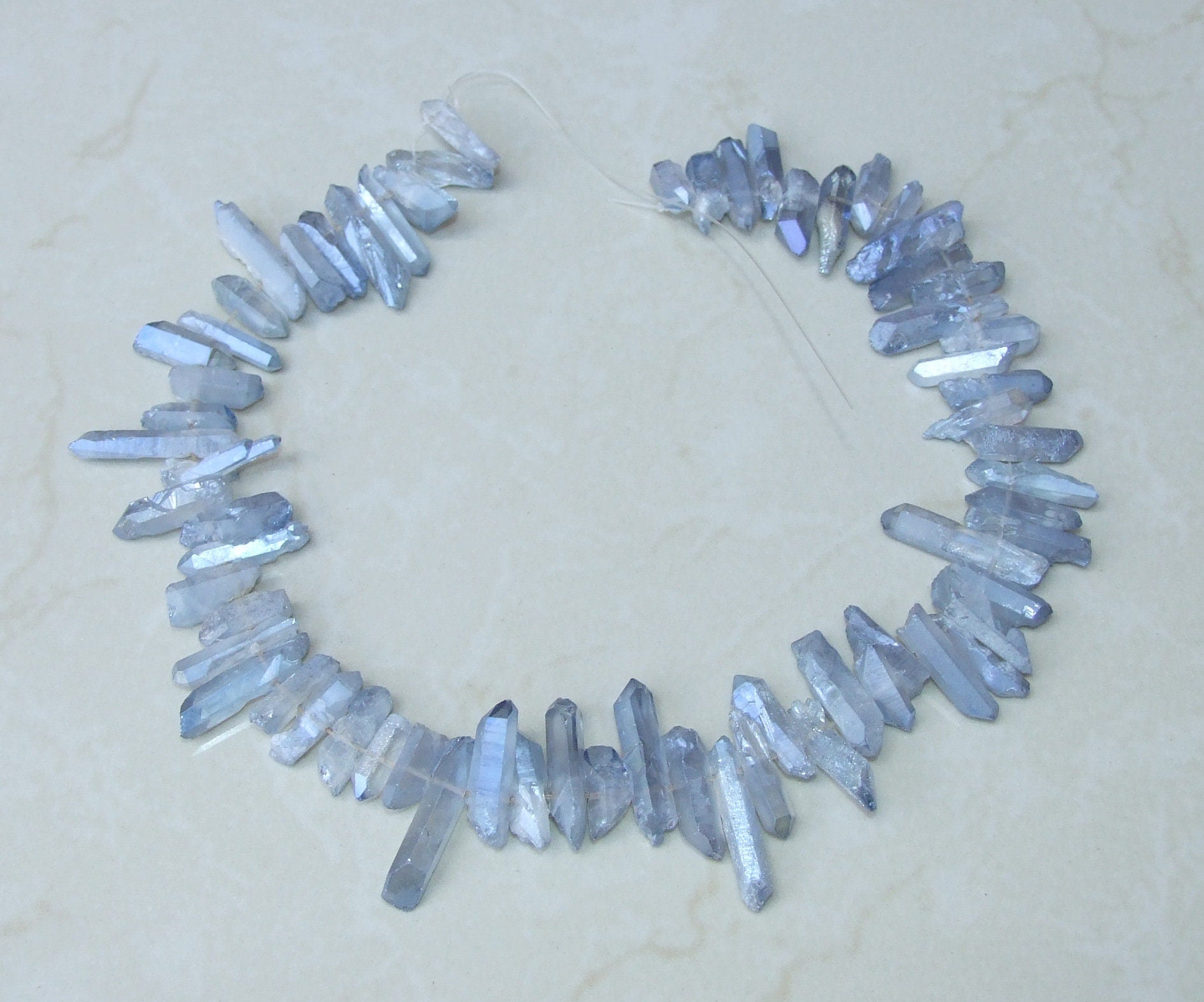 Light Blue Titanium Quartz Points: Crystal Gemstone Beads (15-30mm) - EDGBeadsandGems
