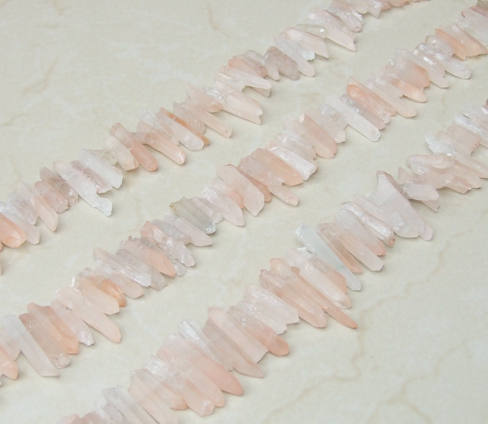 Thin, Light Pink Quartz Cluster Point, Quartz Points Strand, Raw Semi Matte Finish, Bead Strand, Gemstone Beads, Random Length - 15-30mm - EDGBeadsandGems