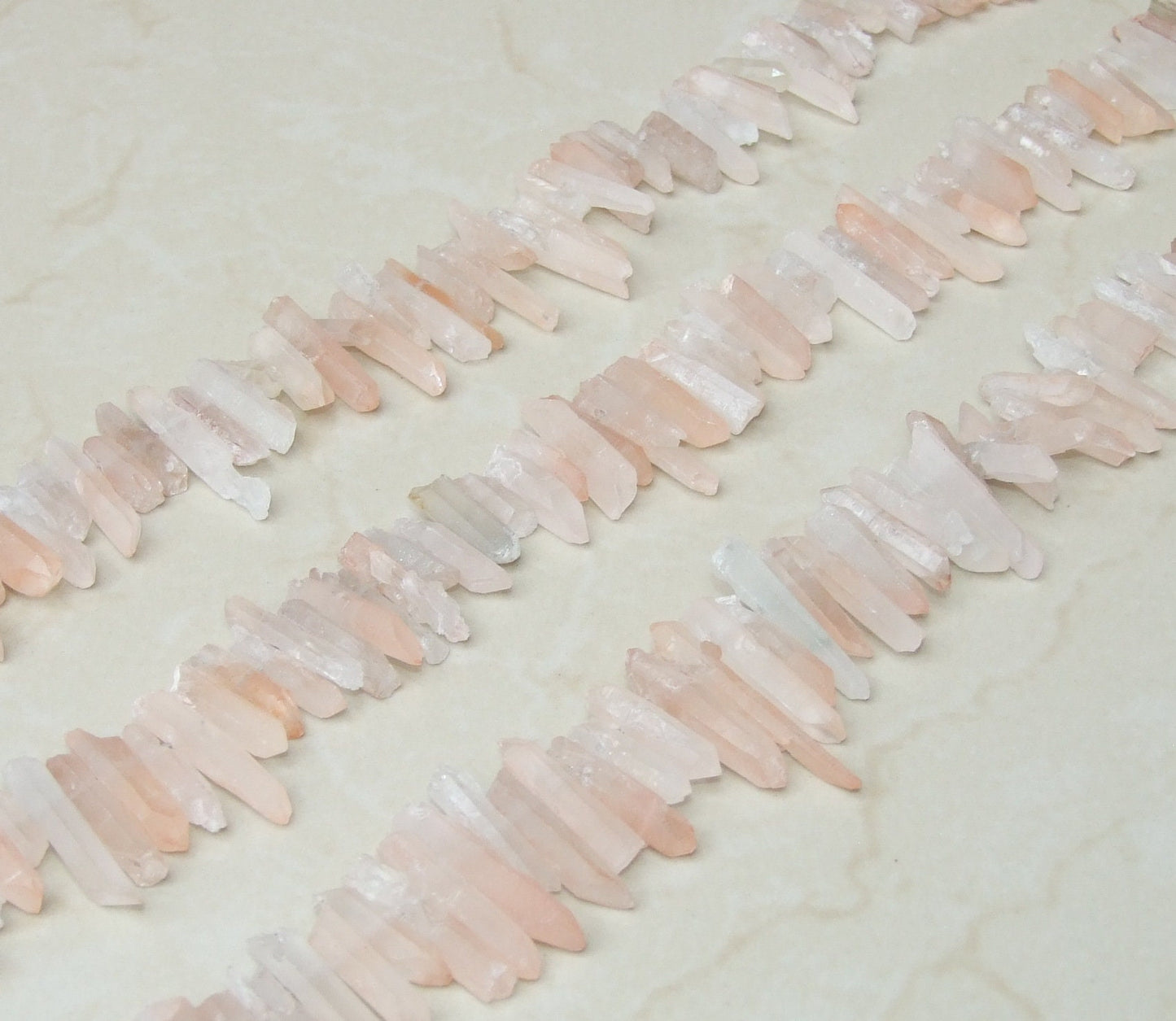 Light Pink Quartz Cluster Point, Quartz Points Strand, Raw Semi Matte Finish, Bead Strand, Gemstone Beads, Random Length - 15-30mm - EDGBeadsandGems
