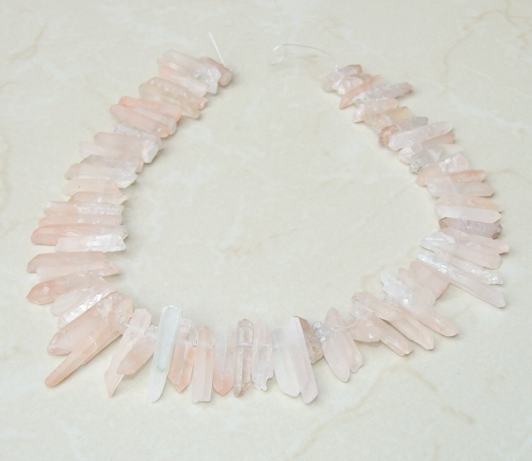 Thin, Light Pink Quartz Cluster Point, Quartz Points Strand, Raw Semi Matte Finish, Bead Strand, Gemstone Beads, Random Length - 15-30mm - EDGBeadsandGems