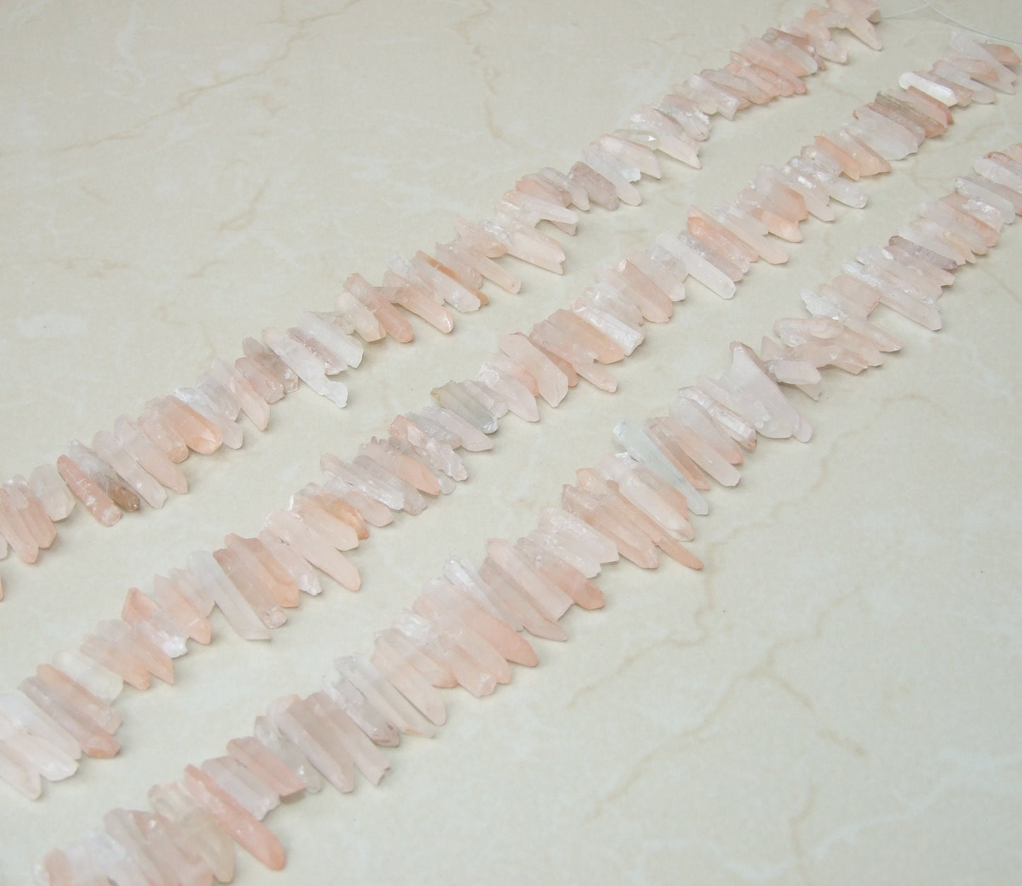 Thin, Light Pink Quartz Cluster Point, Quartz Points Strand, Raw Semi Matte Finish, Bead Strand, Gemstone Beads, Random Length - 15-30mm - EDGBeadsandGems