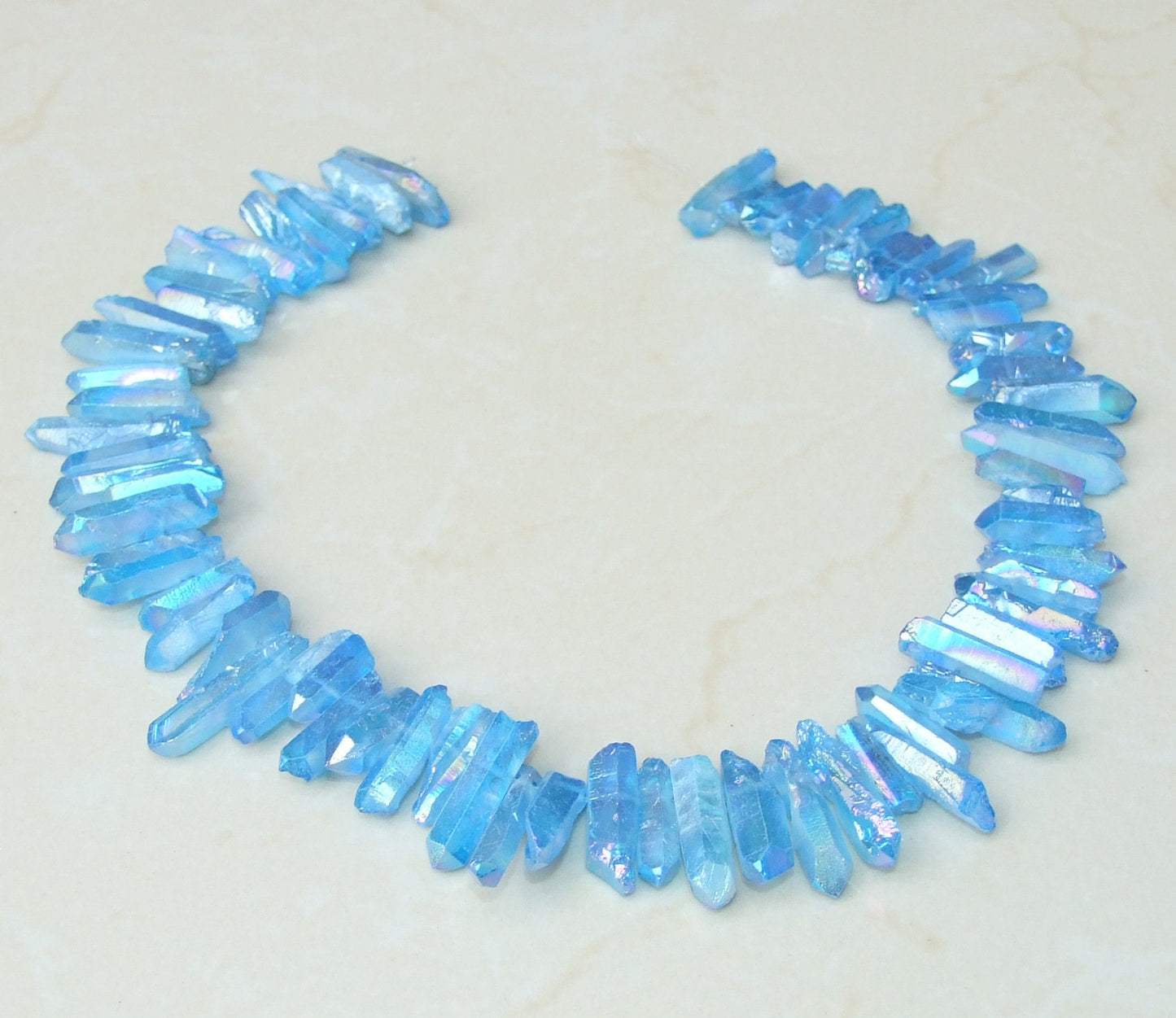 Blue Angel Aura Titanium Quartz Point, Titanium Quartz Points Strand, Raw Quartz Points Drilled, Quartz Crystals Points Bead Strand, 15-30mm - EDGBeadsandGems
