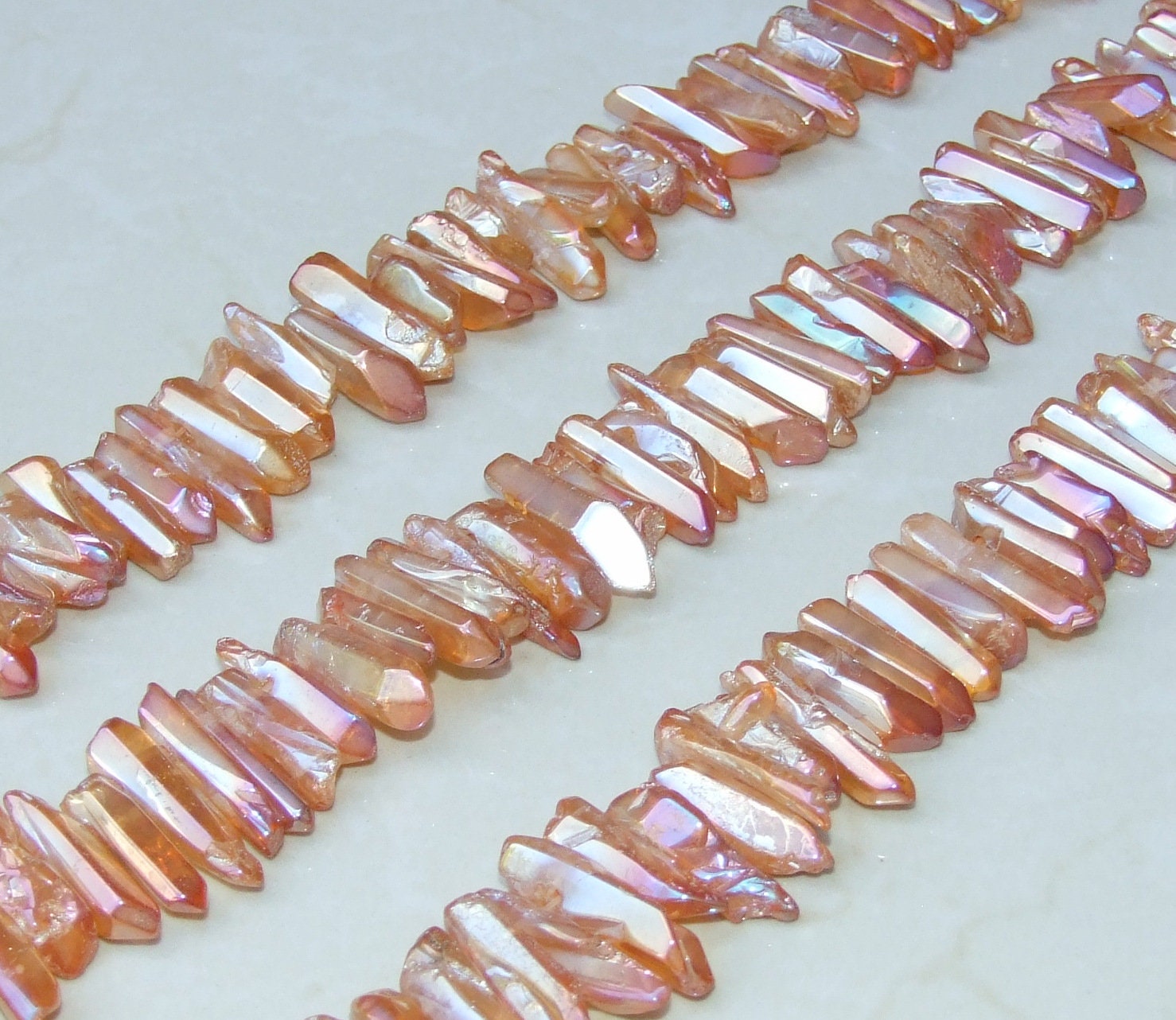 Polished Orange Peach Titanium Quartz Cluster Point, Titanium Quartz Points Strand, Quartz Points Drilled, Quartz Crystals Points, Gemstone - EDGBeadsandGems