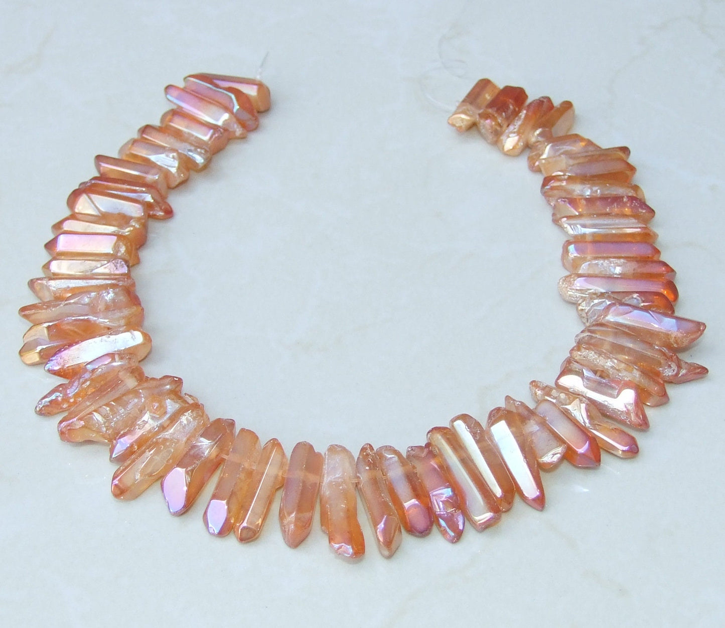 Polished Orange Peach Titanium Quartz Cluster Point, Titanium Quartz Points Strand, Quartz Points Drilled, Quartz Crystals Points, Gemstone - EDGBeadsandGems