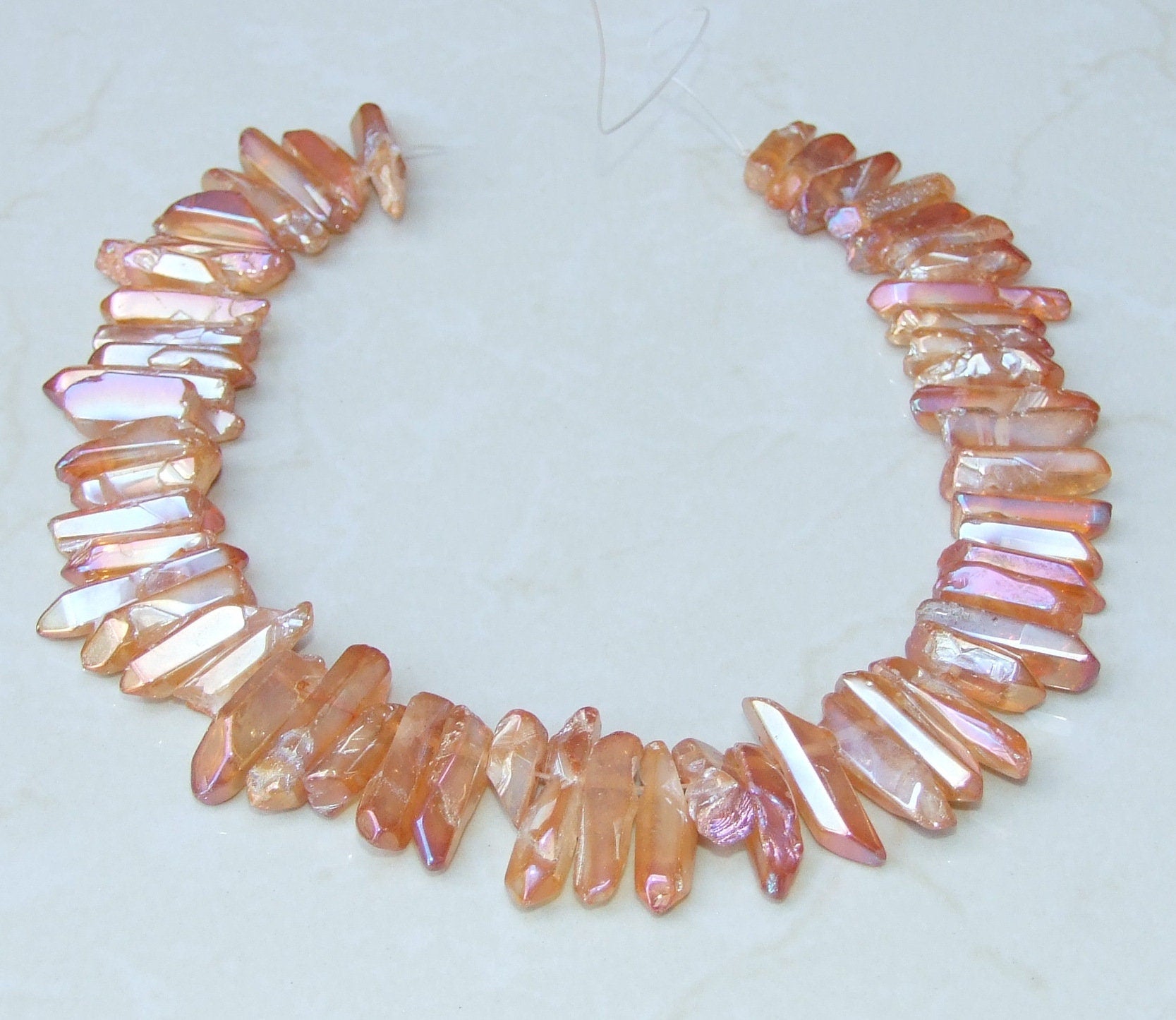 Polished Orange Peach Titanium Quartz Cluster Point, Titanium Quartz Points Strand, Quartz Points Drilled, Quartz Crystals Points, Gemstone - EDGBeadsandGems