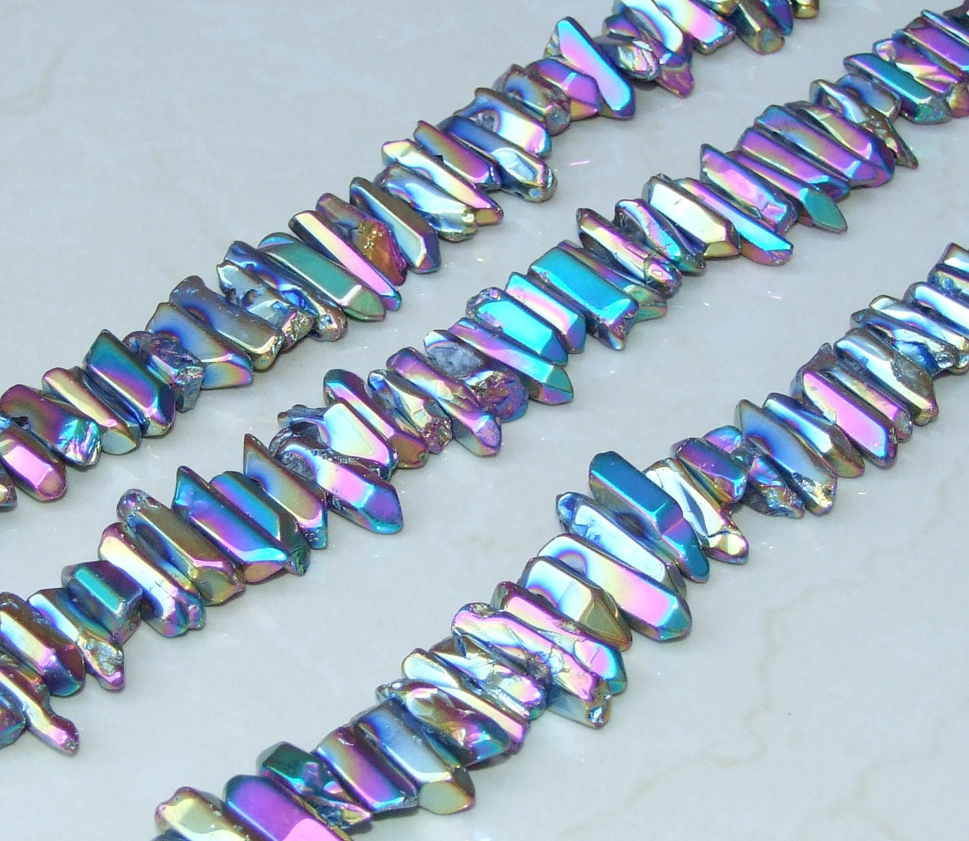 Polished Rainbow Titanium Quartz Cluster Point, Titanium Quartz Points Strand, Quartz Points Drilled, Quartz Crystals Points, Strand of Bead - EDGBeadsandGems