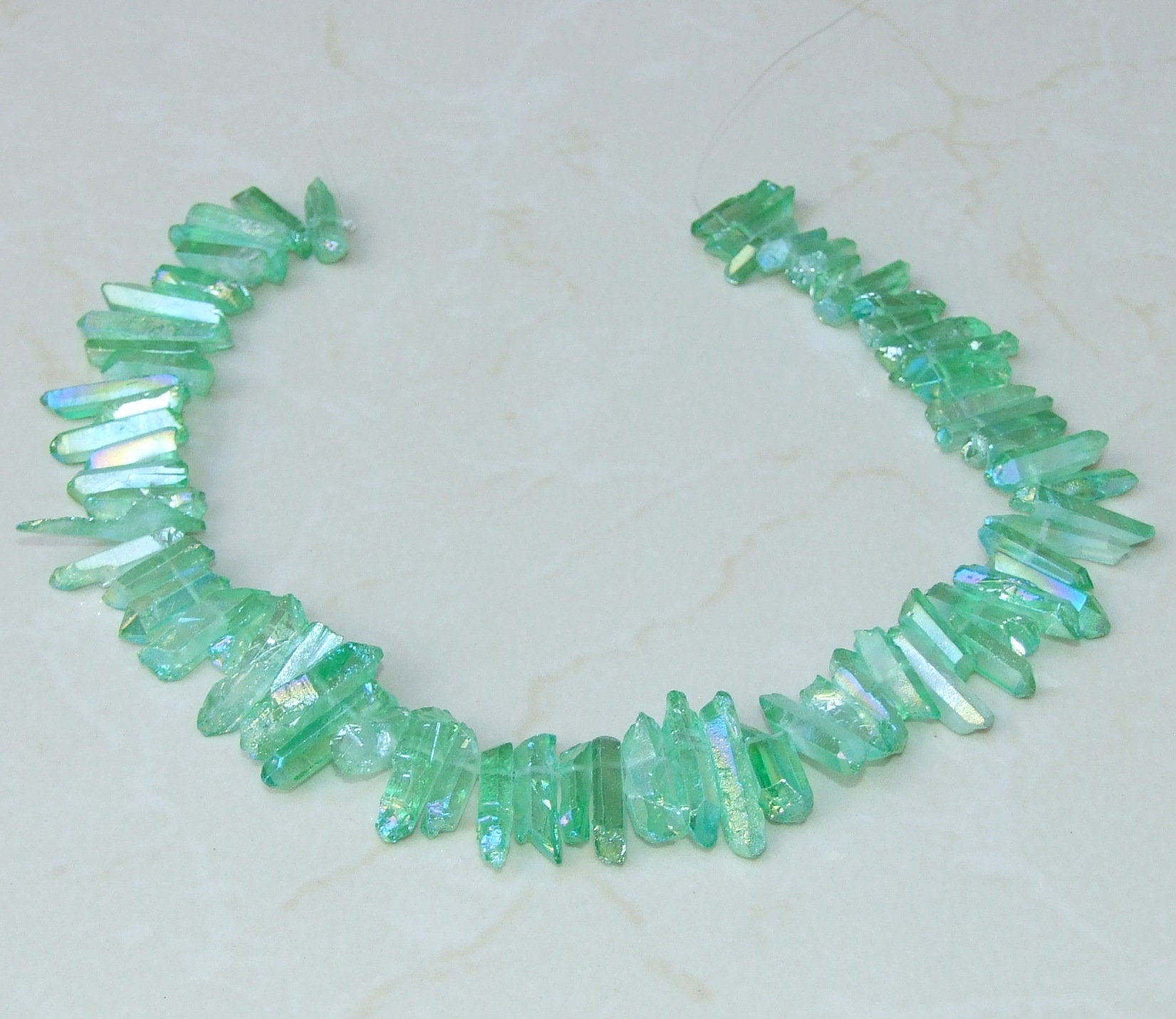 Green AB Titanium Quartz Cluster Point, Quartz Points Strand, Random, Raw Quartz Points Drilled, Quartz Crystals Points Strand, 15-30mm - EDGBeadsandGems