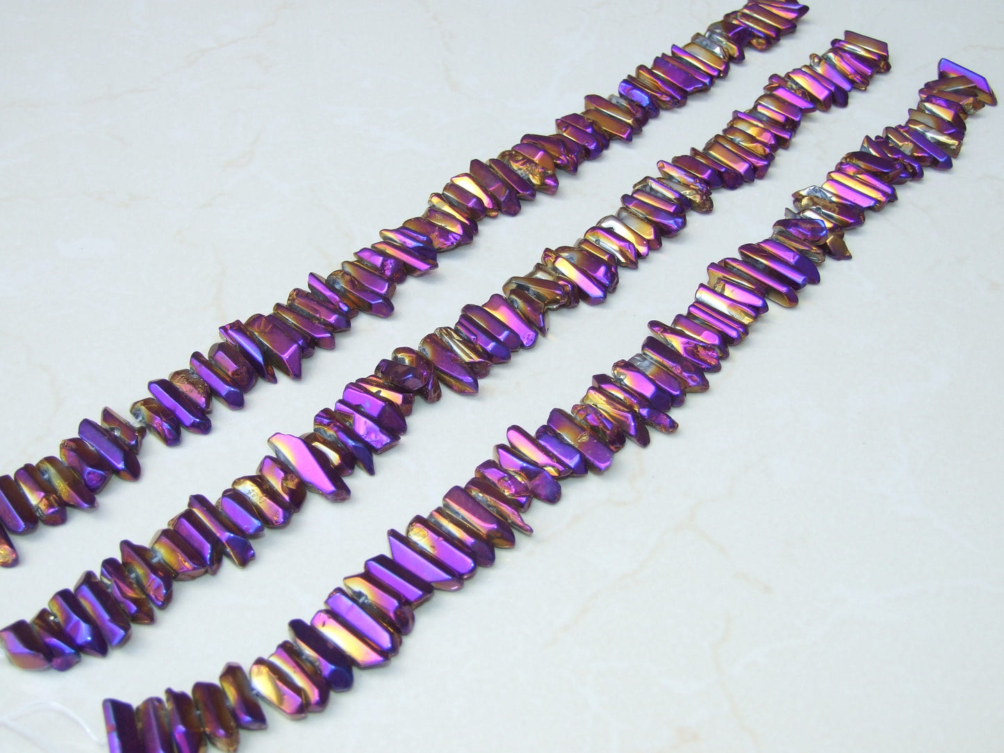 Glamorous Mardi Gras Quartz Crystal Points - Purple & Gold Titanium - Gemstone Beads - 20mm to 28mm - EDGBeadsandGems