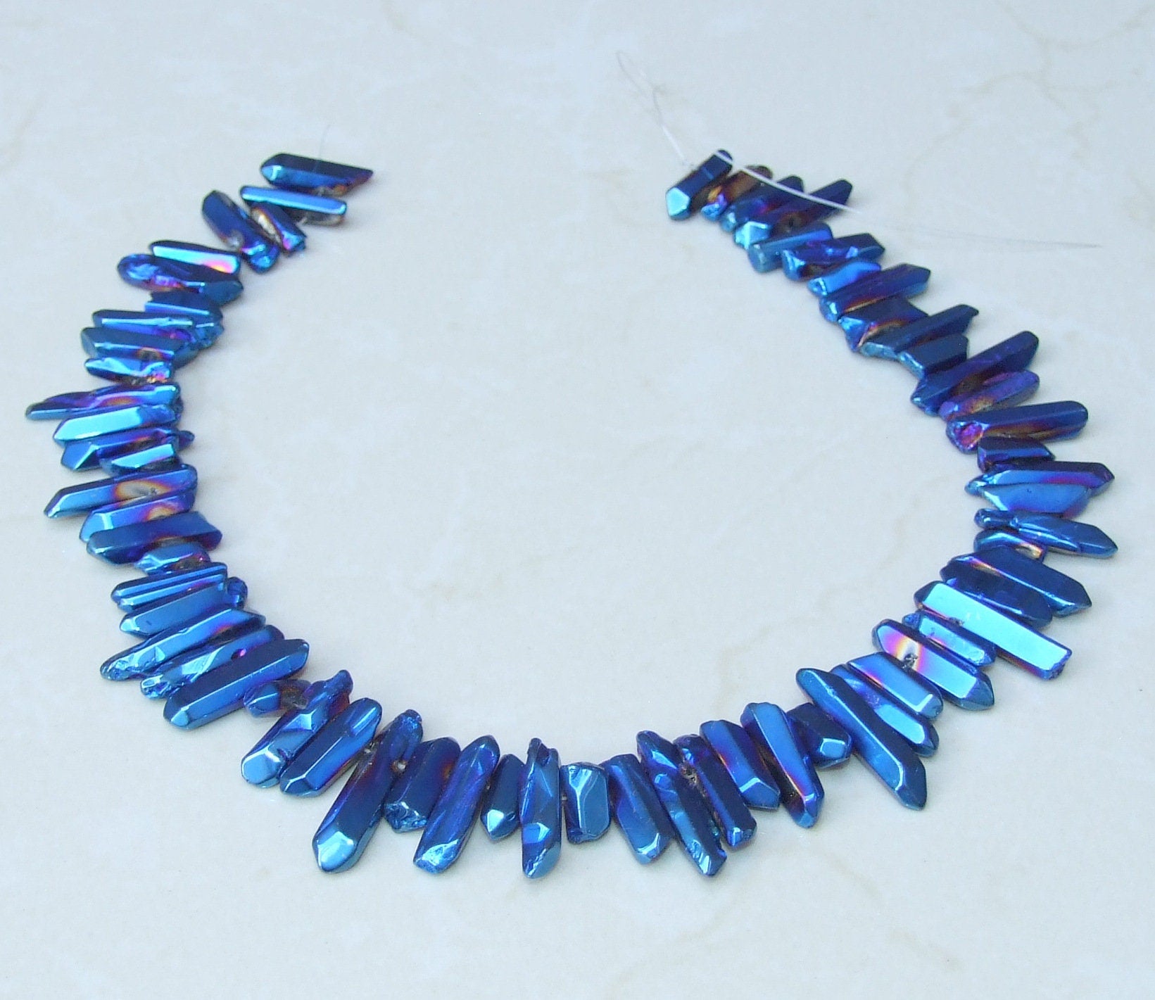 Polished Blue Indigo Titanium Quartz Cluster Point, Titanium Quartz Points Strand, Quartz Points, Quartz Crystals Points Strand, 15-30mm - EDGBeadsandGems