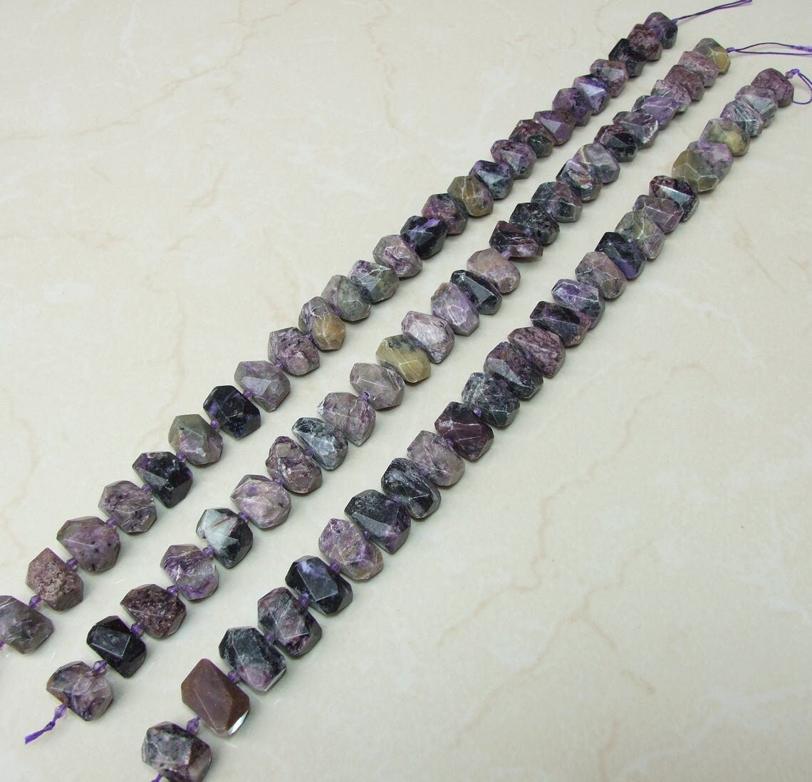 Charoite Faceted Nugget, Gemstone Beads, Polished Charoite Pendant, Charoite Bead, Loose Jewelry Stones, Half Strand, 12mm x 12mm x 20mm - EDGBeadsandGems