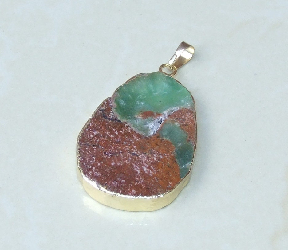 Chrysoprase Pendant - Green Brown Chrysoprase Freeform Slab Nugget - 29mm x 44mm - 6429 - EDGBeadsandGems