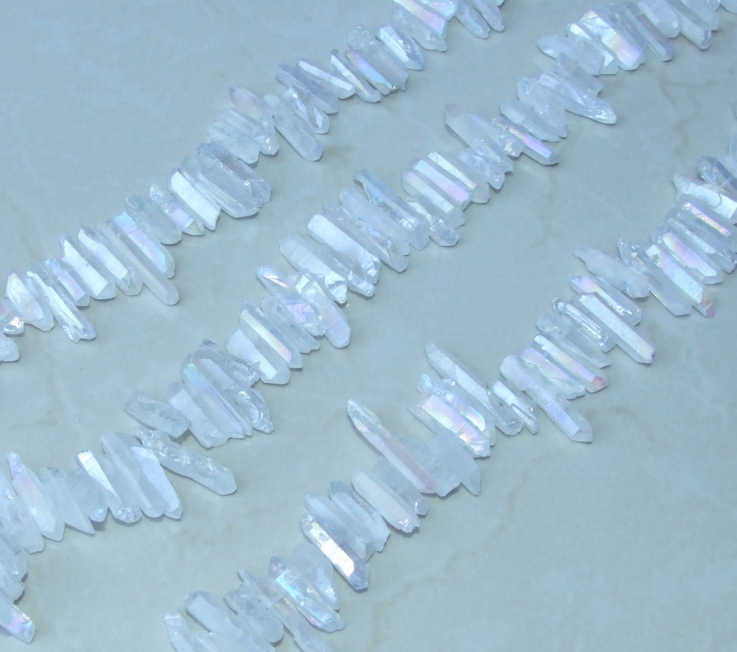 Clear Raw AB Titanium Quartz Cluster Point, Angel Aura Points Strand, Random Length Quartz Points, Quartz Crystals Points Strand, 15-30mm - EDGBeadsandGems