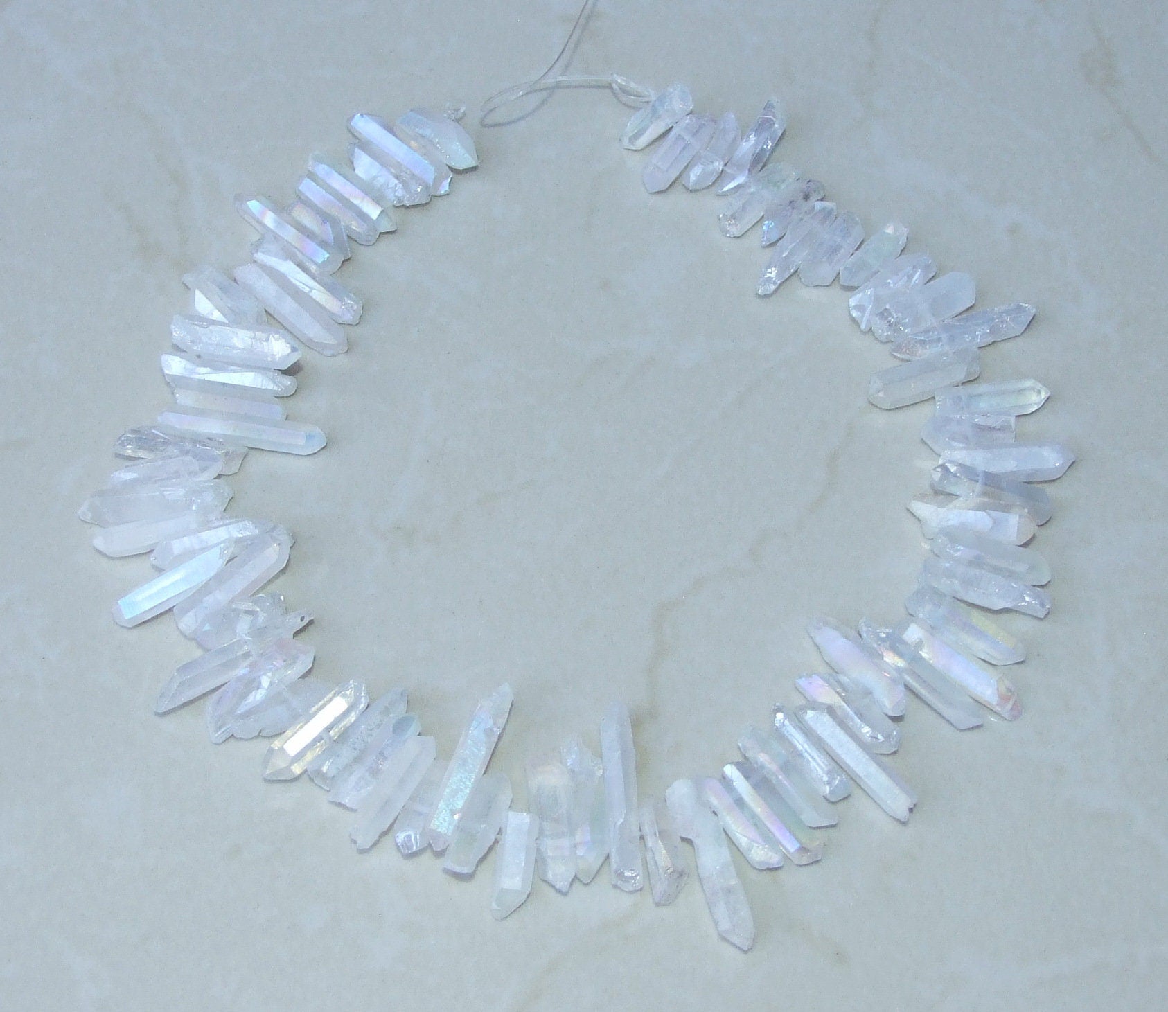 Clear Raw AB Titanium Quartz Cluster Point, Angel Aura Points Strand, Random Length Quartz Points, Quartz Crystals Points Strand, 15-30mm - EDGBeadsandGems