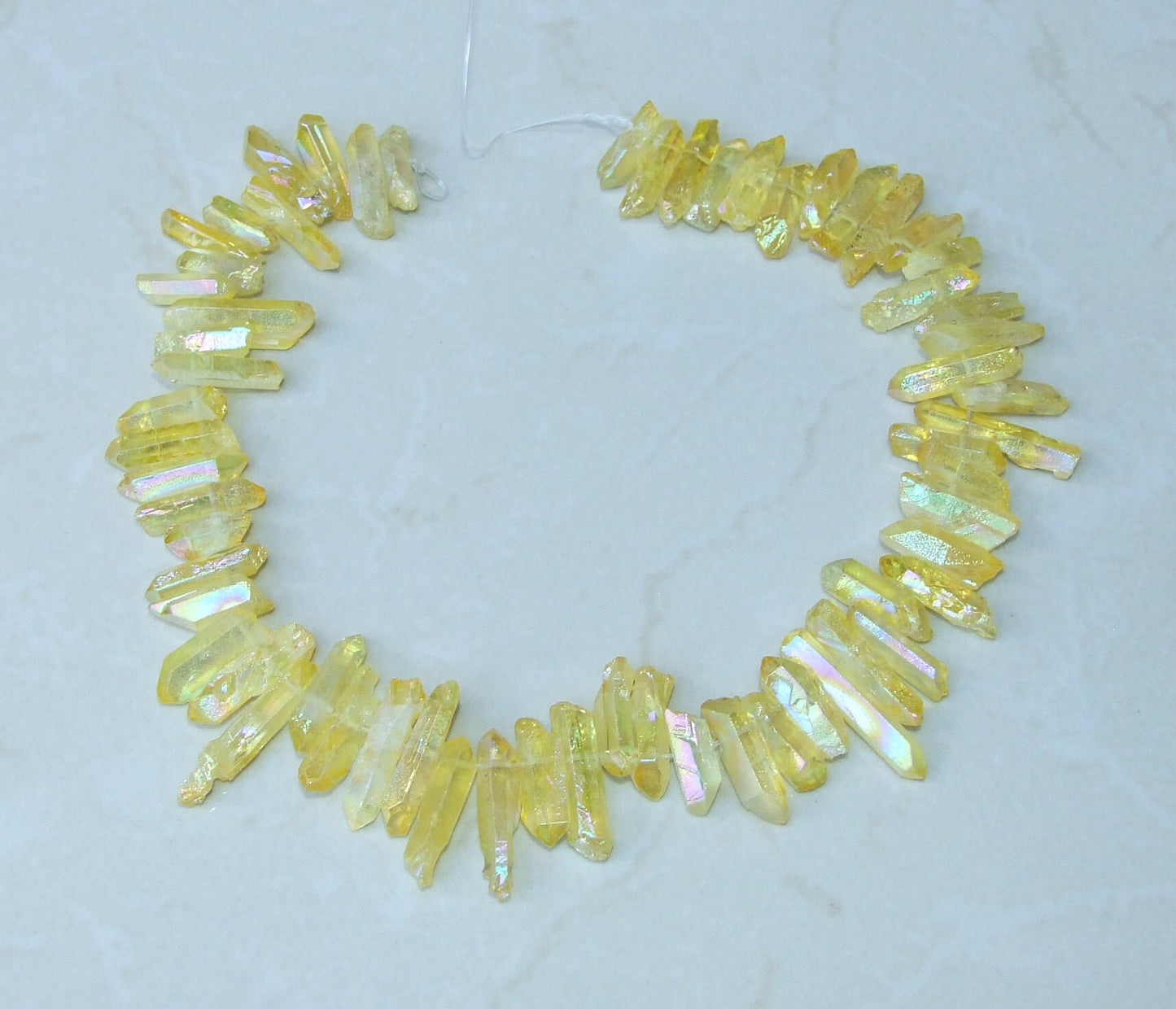 Yellow AB Titanium Quartz Cluster Point, Titanium Quartz Points Strand, Raw Quartz Points, Random Length, AB Quartz Points Strand, 15-30mm - EDGBeadsandGems