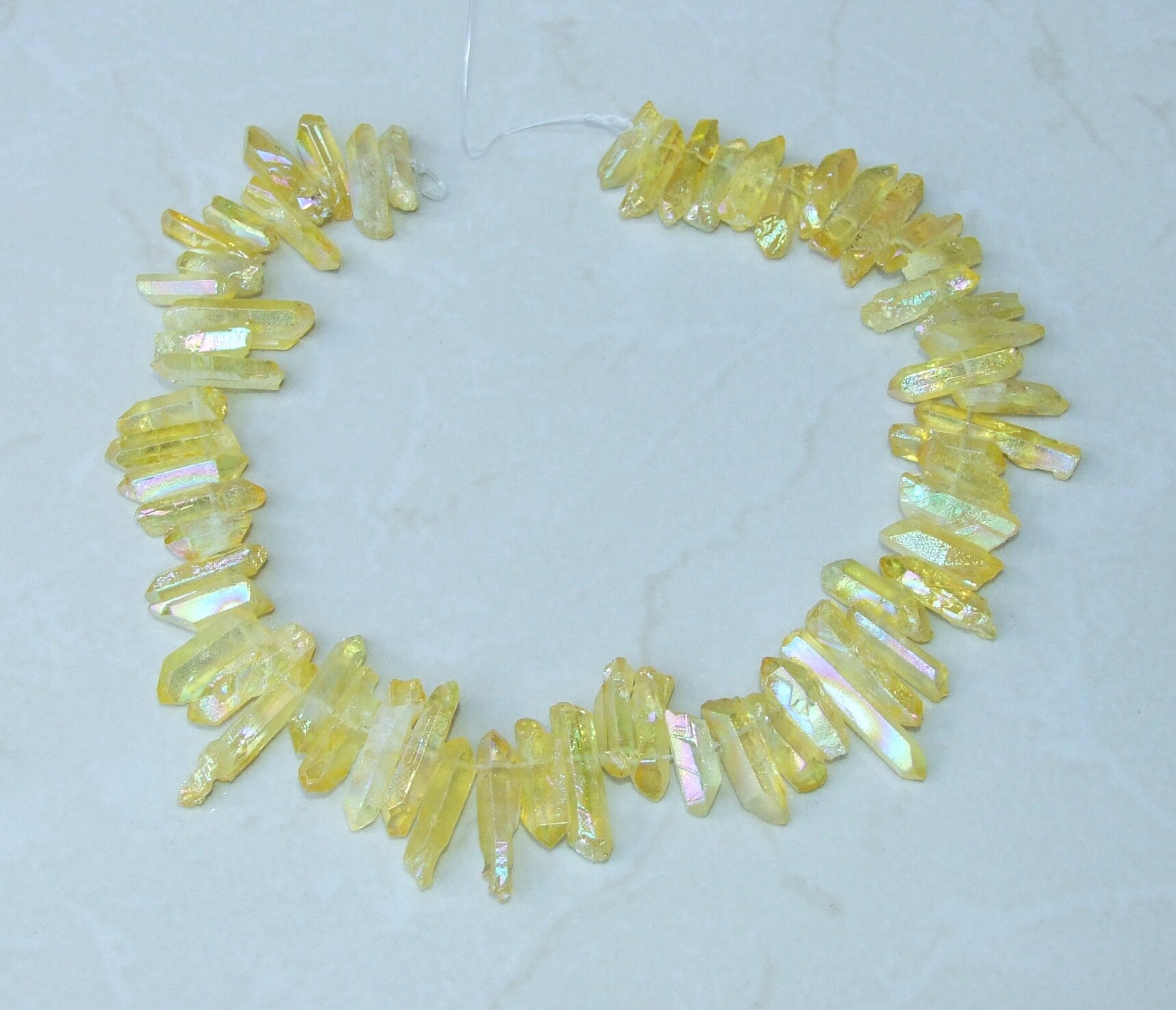 Yellow AB Titanium Quartz Cluster Point, Titanium Quartz Points Strand, Raw Quartz Points, Random Length, AB Quartz Points Strand, 15-30mm - EDGBeadsandGems