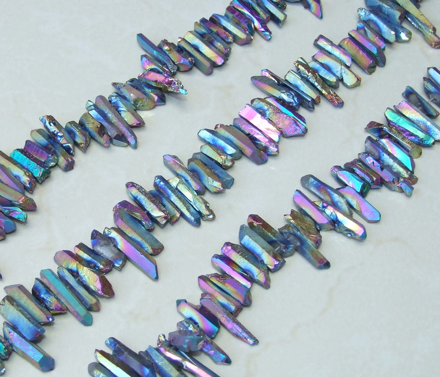 Rainbow Titanium Quartz Cluster Point, Titanium Quartz Points Strand, Raw Quartz Points, Random Length, Gemstone Bead Strand, 15-30mm - EDGBeadsandGems