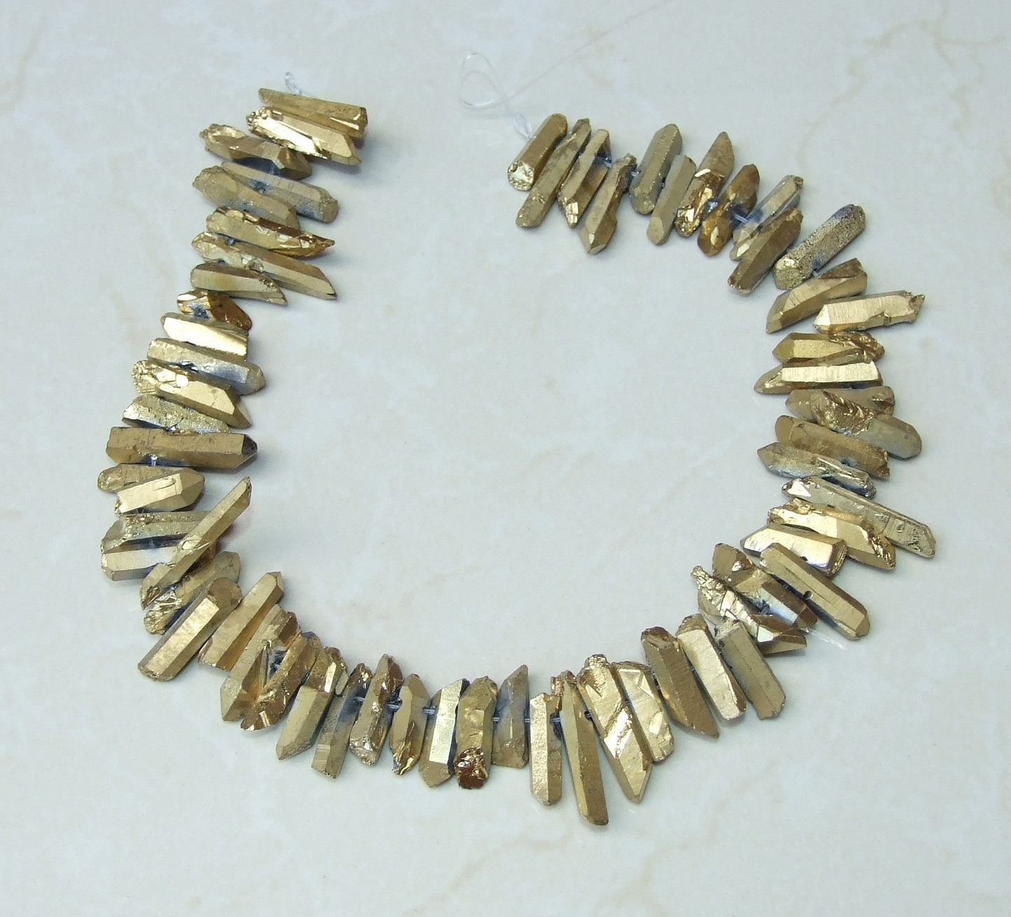 Gold Titanium Quartz Cluster Point, Titanium Quartz Points Strand, Raw Quartz Points, Random Length, Gemstone Bead Strand, 15-30mm - EDGBeadsandGems