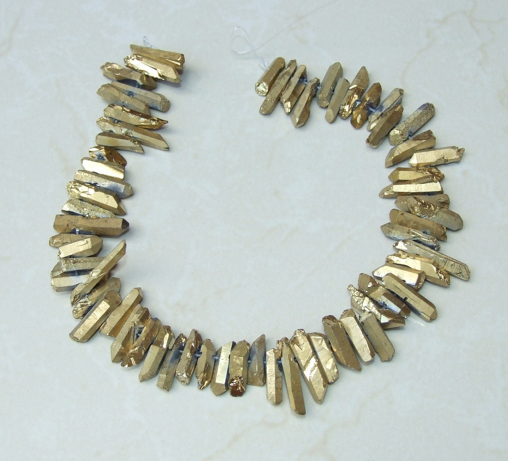Gold Titanium Quartz Cluster Point, Titanium Quartz Points Strand, Raw Quartz Points, Random Length, Gemstone Bead Strand, 15-30mm - EDGBeadsandGems