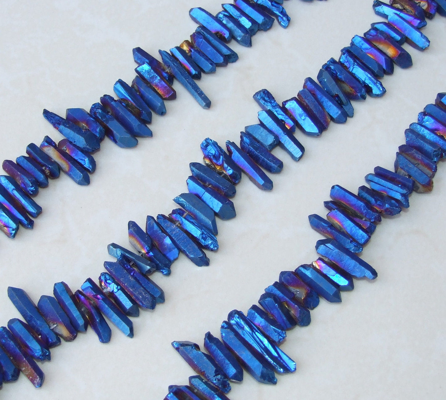 Indigo Blue Titanium Quartz Cluster Point, Titanium Quartz Points Strand, Raw Quartz Points, Random Length, Gemstone Bead Strand, 15-30mm - EDGBeadsandGems