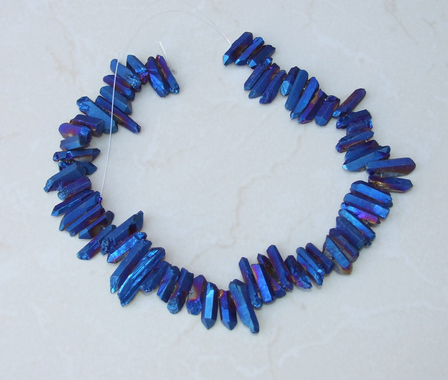 Indigo Blue Titanium Quartz Cluster Point, Titanium Quartz Points Strand, Raw Quartz Points, Random Length, Gemstone Bead Strand, 15-30mm - EDGBeadsandGems