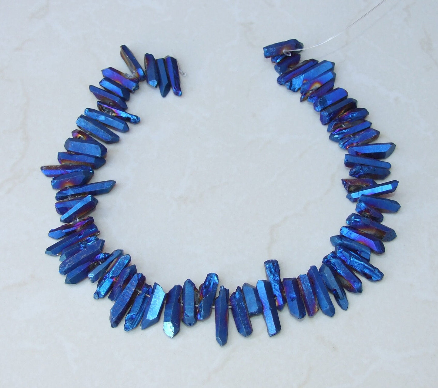 Indigo Blue Titanium Quartz Cluster Point, Titanium Quartz Points Strand, Raw Quartz Points, Random Length, Gemstone Bead Strand, 15-30mm - EDGBeadsandGems