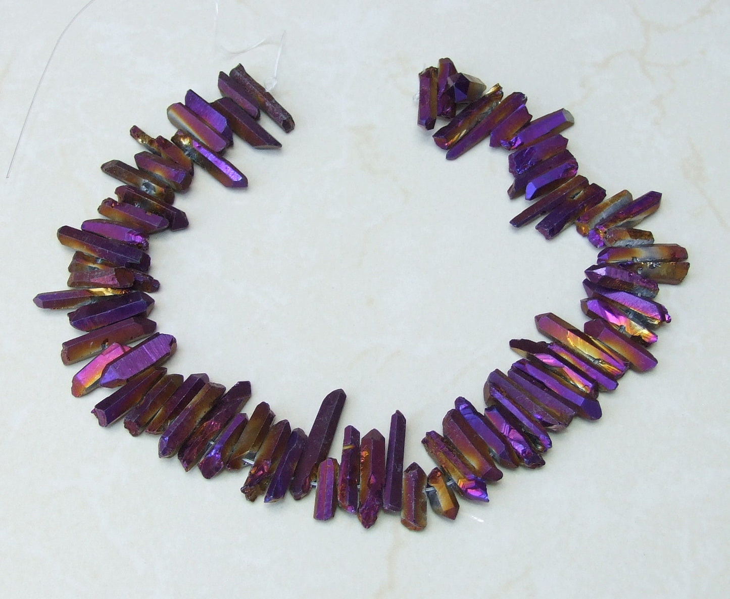 Purple Gold Titanium Quartz Cluster Point, Titanium Quartz Points Strand, Raw Quartz Points, Random Length, Gemstone Bead Strand, 15-30mm - EDGBeadsandGems