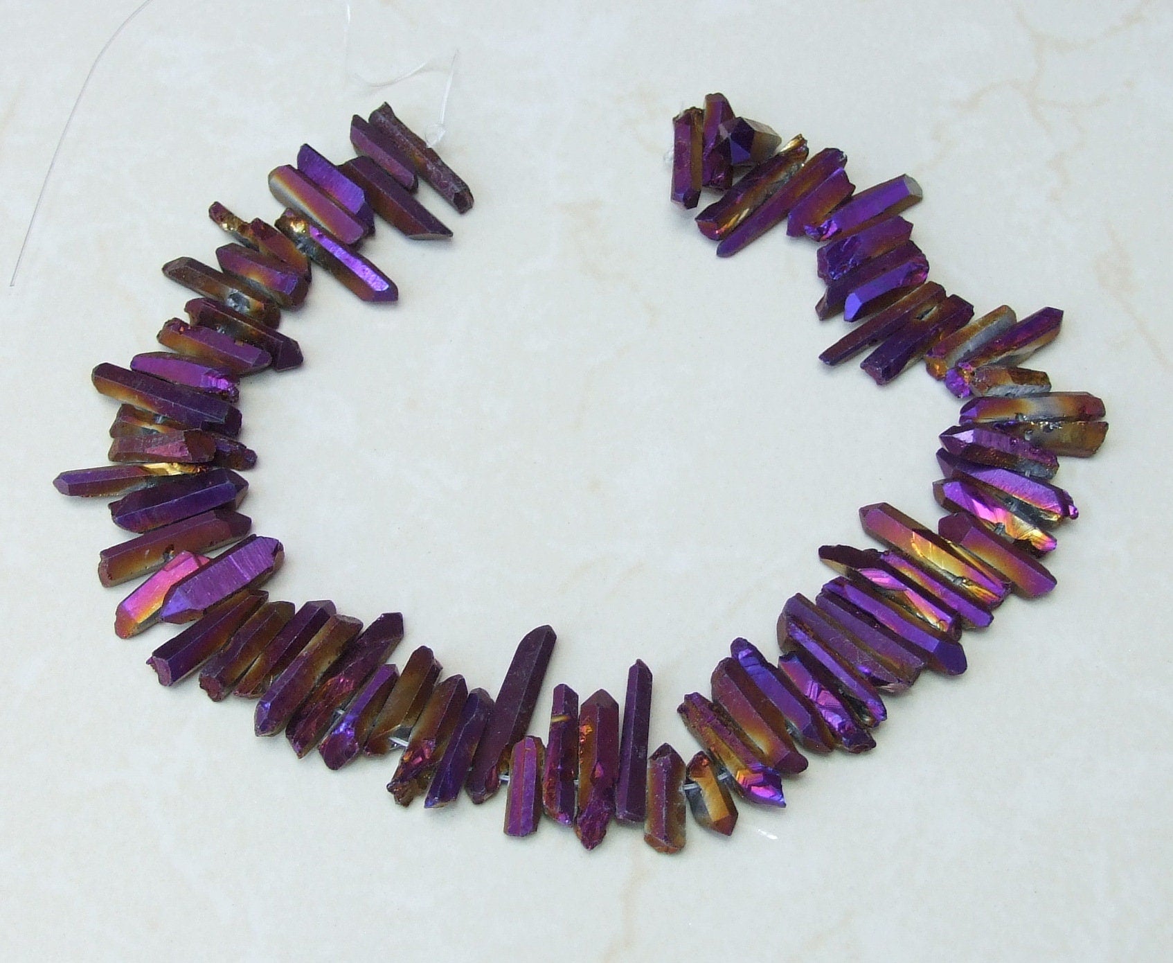Purple Gold Titanium Quartz Cluster Point, Titanium Quartz Points Strand, Raw Quartz Points, Random Length, Gemstone Bead Strand, 15-30mm - EDGBeadsandGems