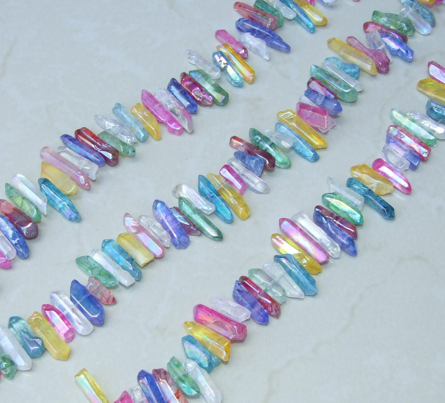 Polished Multi-Colored Titanium Quartz Points, Titanium Quartz Crystals Strand, Quartz Points Drilled, Quartz Crystal Points Strand, 15-30mm - EDGBeadsandGems