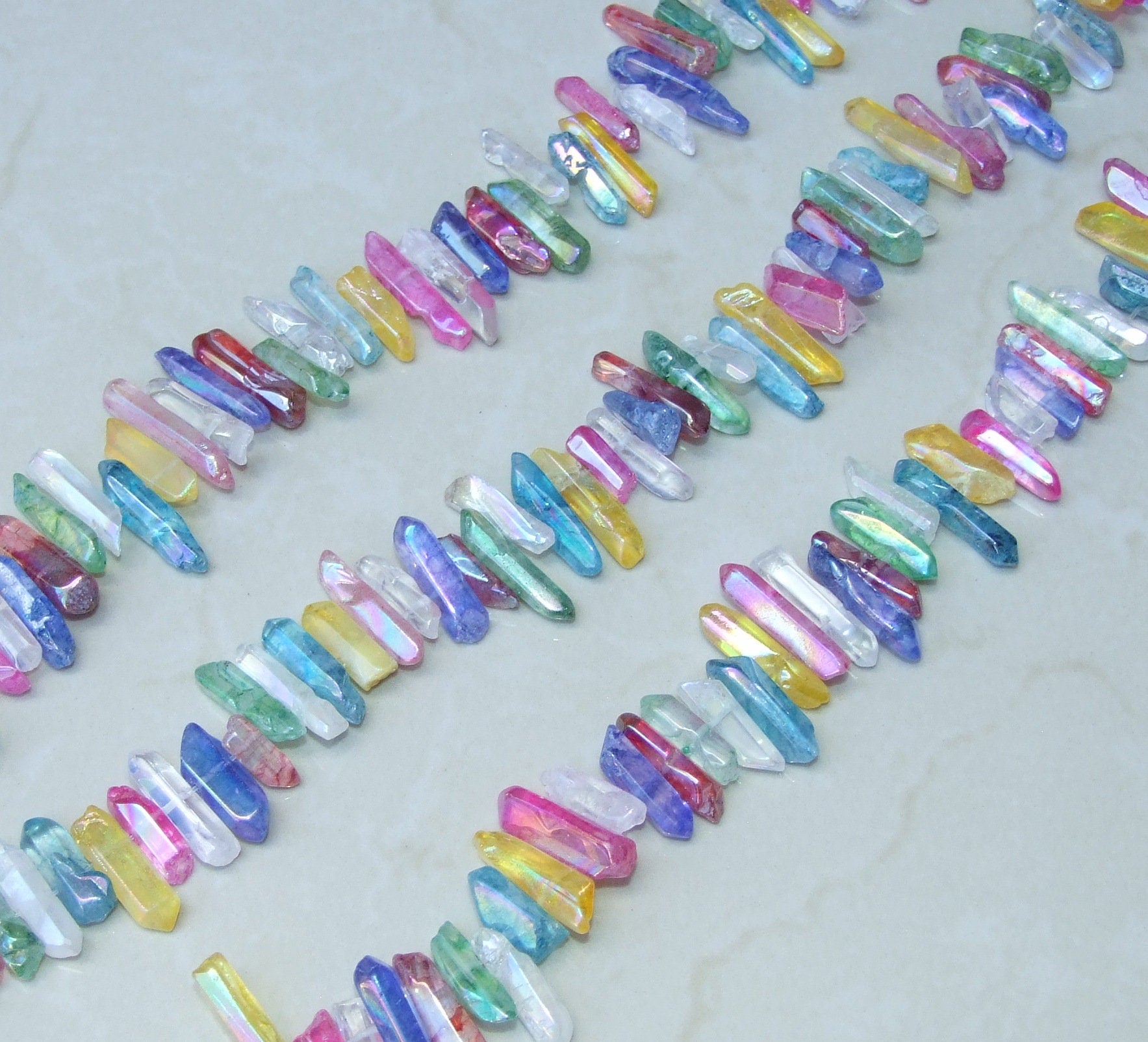 Polished Multi-Colored Titanium Quartz Points, Titanium Quartz Crystals Strand, Quartz Points Drilled, Quartz Crystal Points Strand, 15-30mm - EDGBeadsandGems