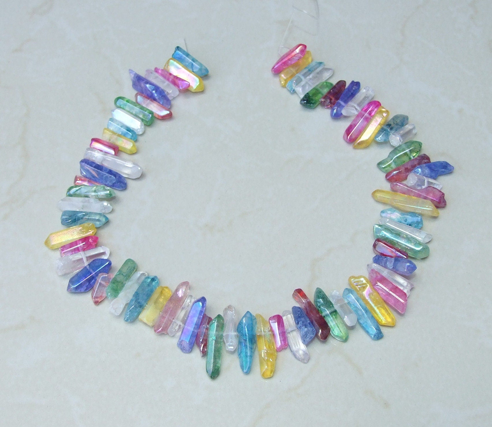 Polished Multi-Colored Titanium Quartz Points, Titanium Quartz Crystals Strand, Quartz Points Drilled, Quartz Crystal Points Strand, 15-30mm - EDGBeadsandGems