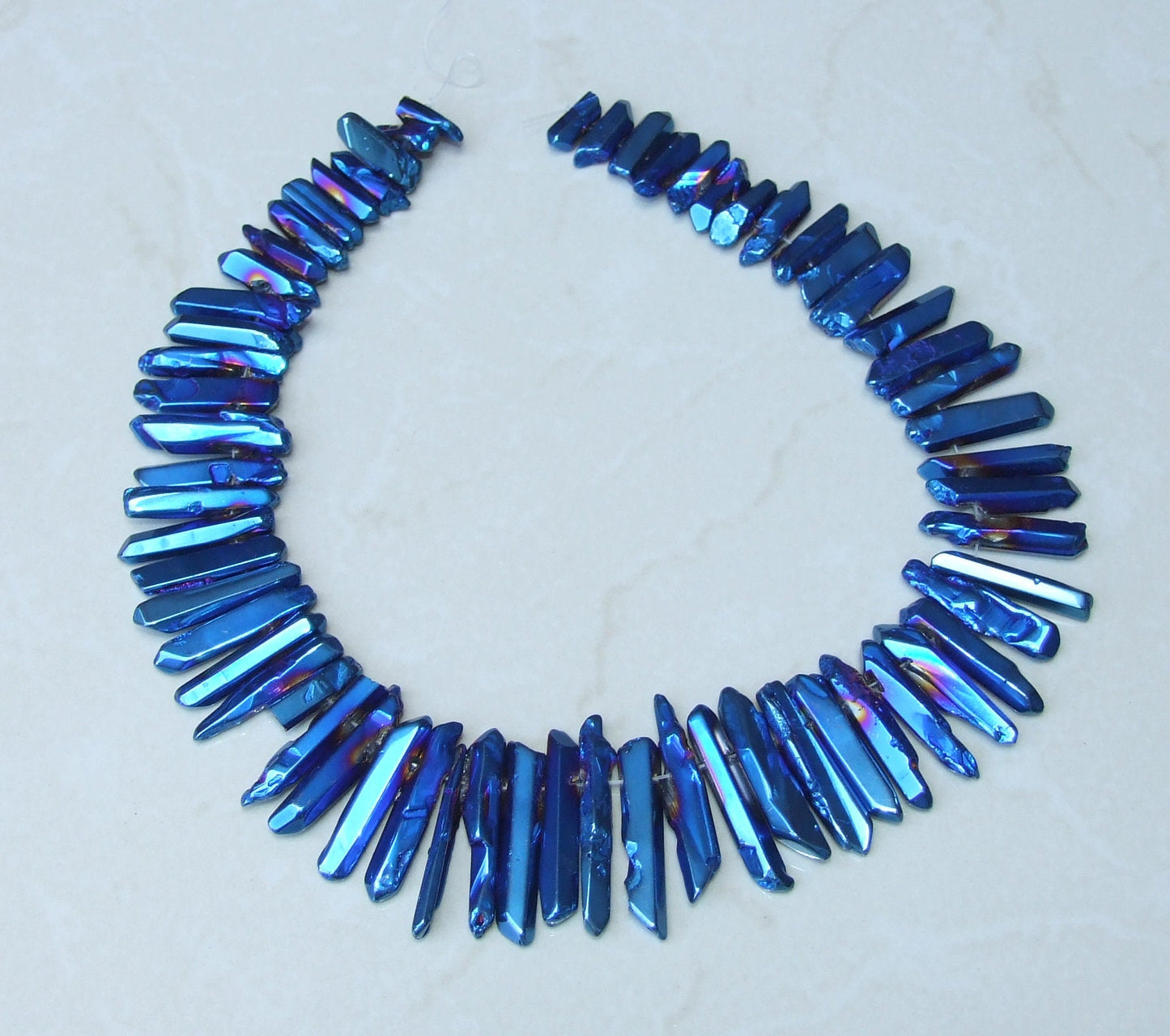 Polished Indigo Blue Titanium Quartz Cluster Point, Quartz Points Strand, Graduated Quartz, Quartz Crystals Points, Strand of Bead, 10-40mm - EDGBeadsandGems