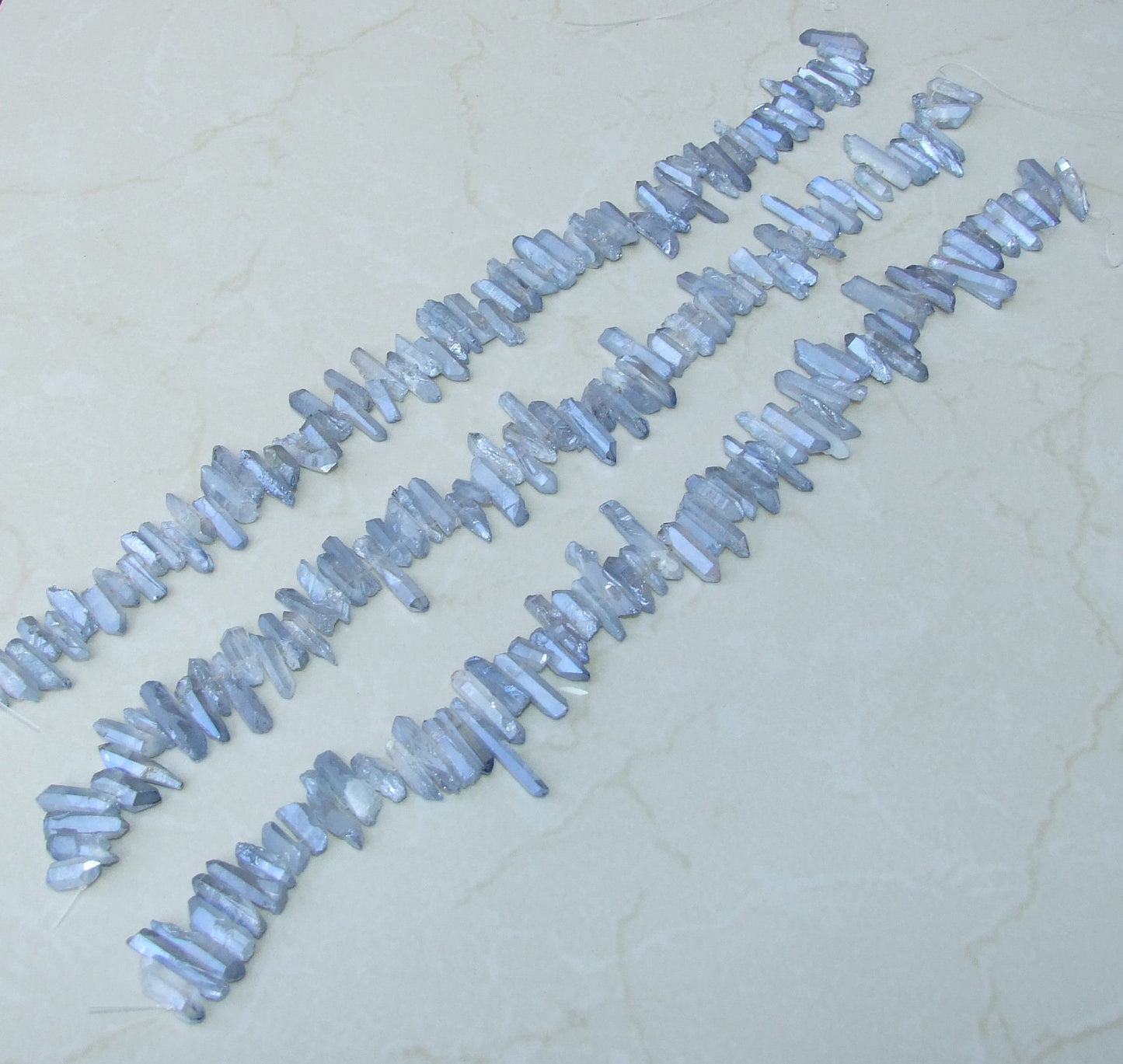 Light Blue Titanium Quartz Points: Crystal Gemstone Beads (15-30mm) - EDGBeadsandGems