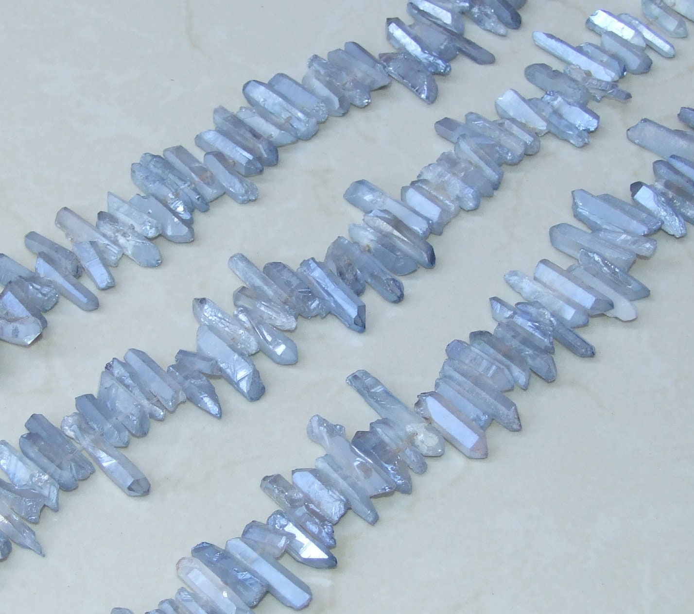 Light Blue Titanium Quartz Points: Crystal Gemstone Beads (15-30mm) - EDGBeadsandGems