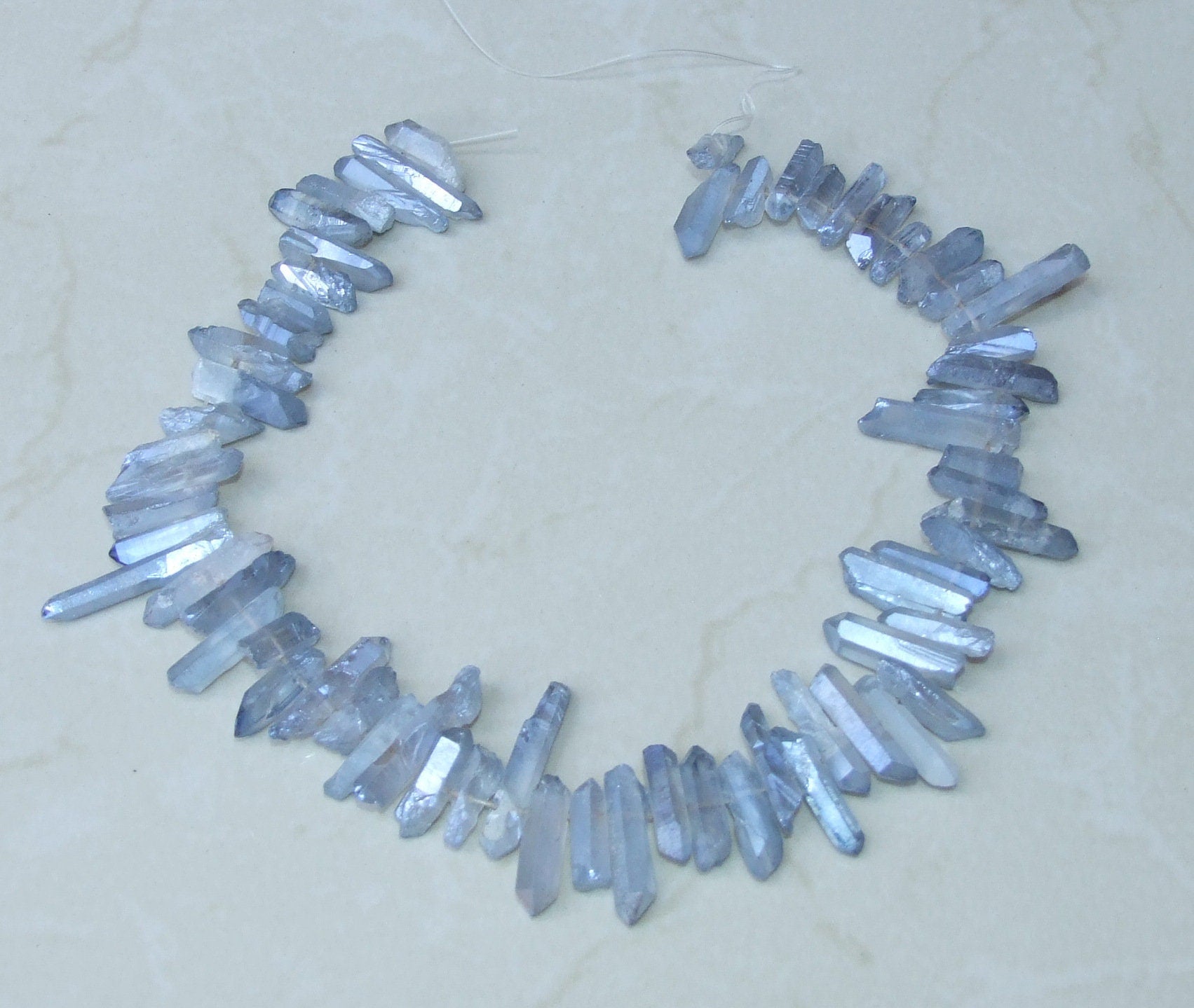 Light Blue Titanium Quartz Points: Crystal Gemstone Beads (15-30mm) - EDGBeadsandGems