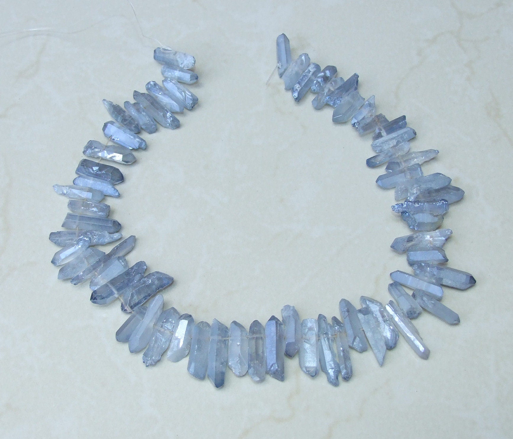 Light Blue Titanium Quartz Points: Crystal Gemstone Beads (15-30mm) - EDGBeadsandGems