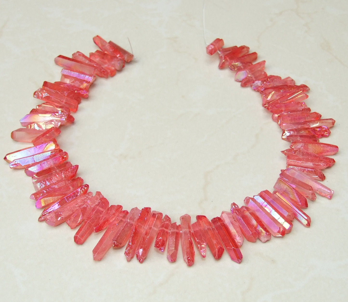Bright Red Titanium AB Quartz Points, Titanium Quartz Points Strand, Raw Quartz Points Drilled, Quartz Crystals Points Strand Beads, 20-30mm - EDGBeadsandGems