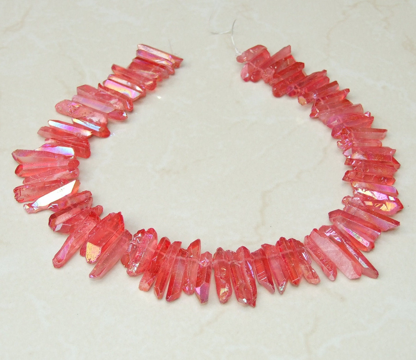 Bright Red Titanium AB Quartz Points, Titanium Quartz Points Strand, Raw Quartz Points Drilled, Quartz Crystals Points Strand Beads, 20-30mm - EDGBeadsandGems